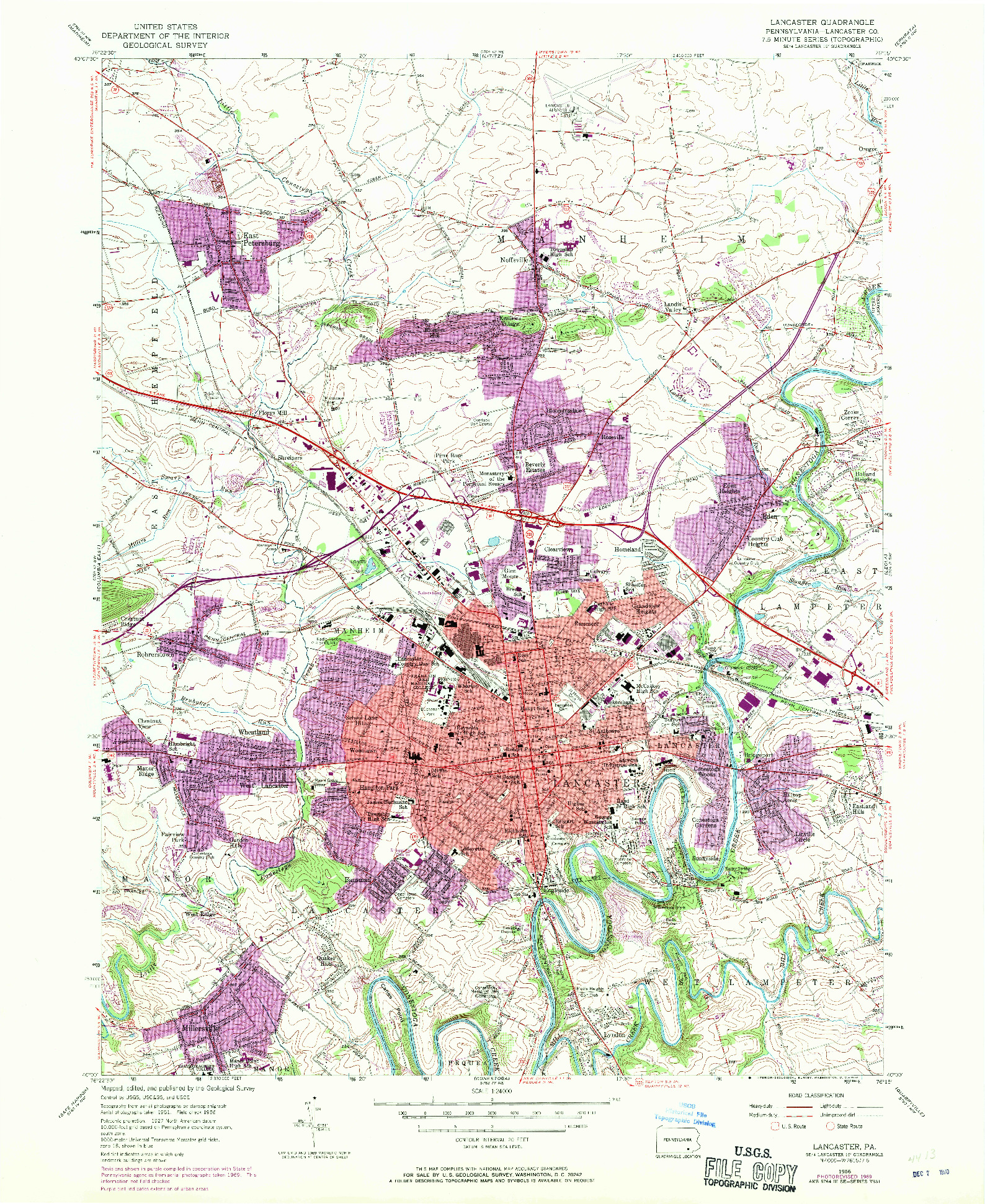 USGS 1:24000-SCALE QUADRANGLE FOR LANCASTER, PA 1956