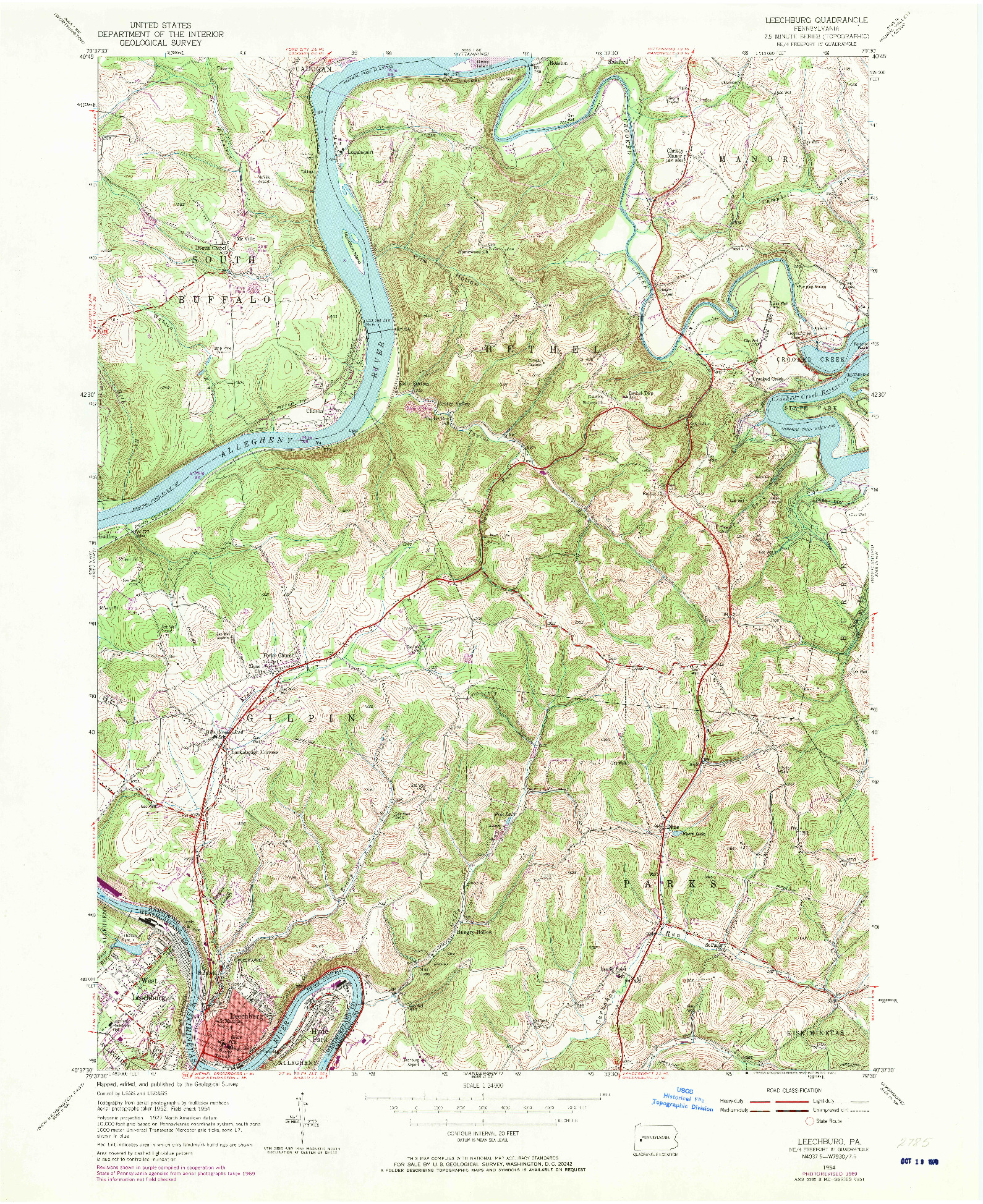 USGS 1:24000-SCALE QUADRANGLE FOR LEECHBURG, PA 1954