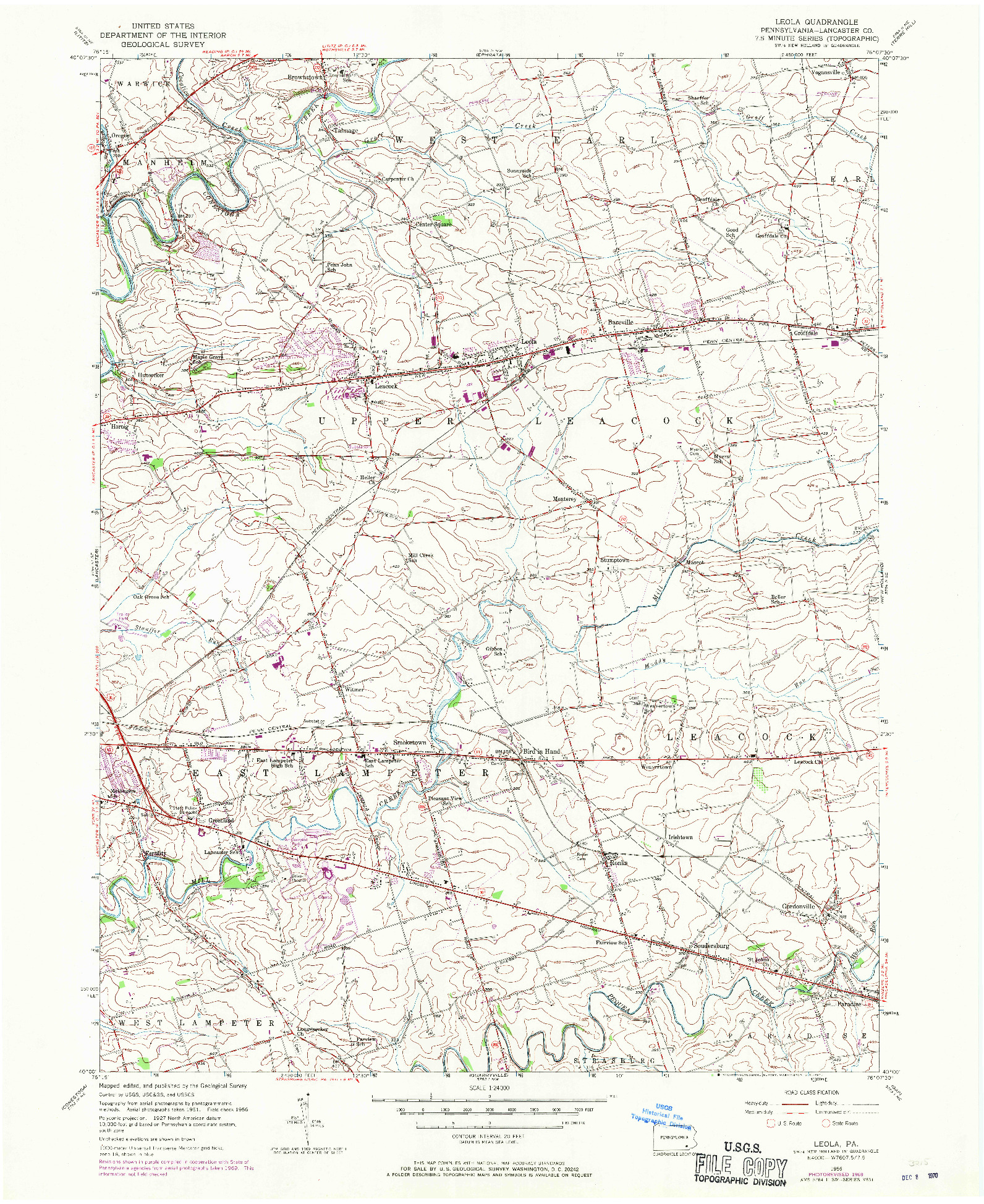 USGS 1:24000-SCALE QUADRANGLE FOR LEOLA, PA 1956