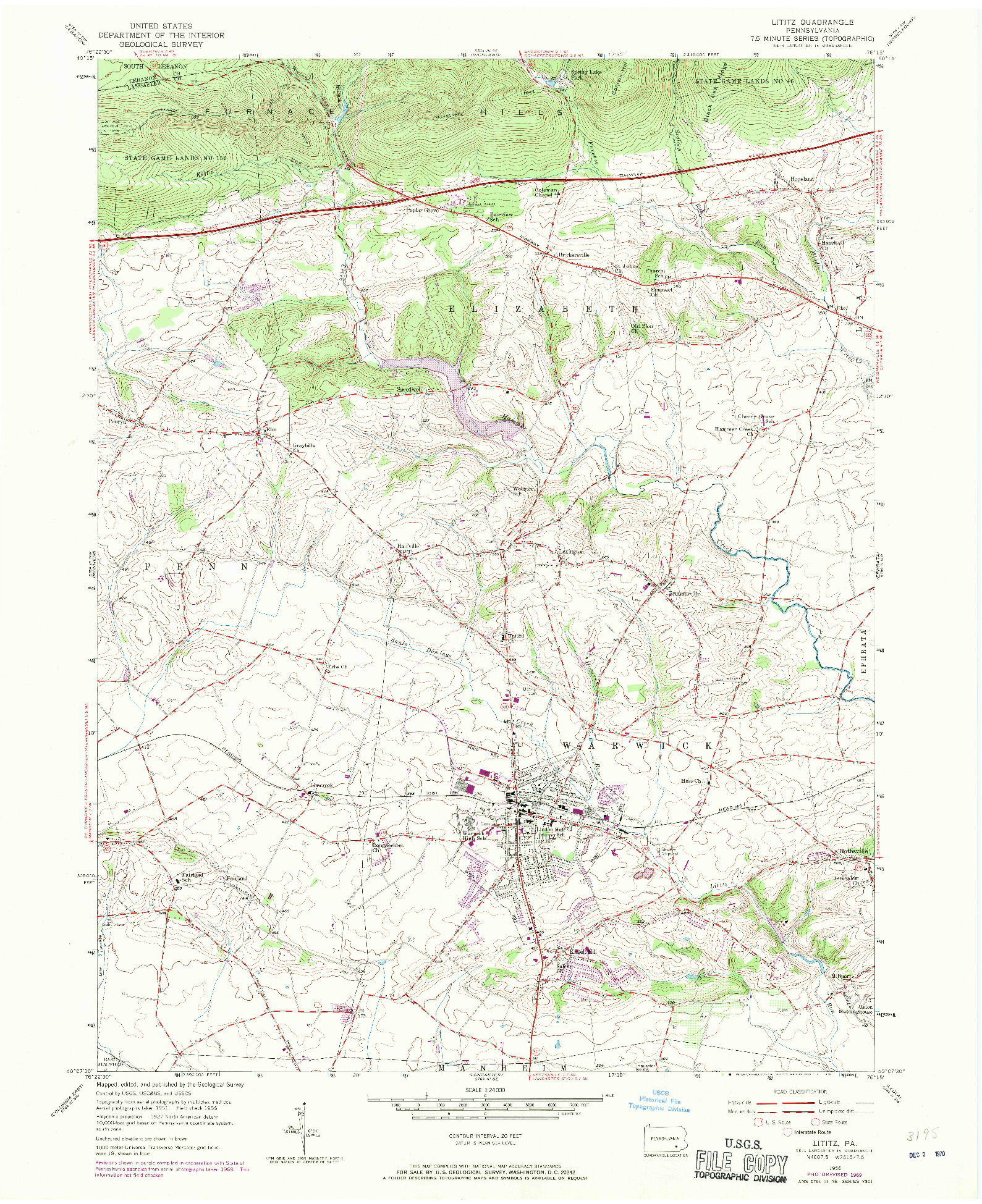 USGS 1:24000-SCALE QUADRANGLE FOR LITITZ, PA 1956