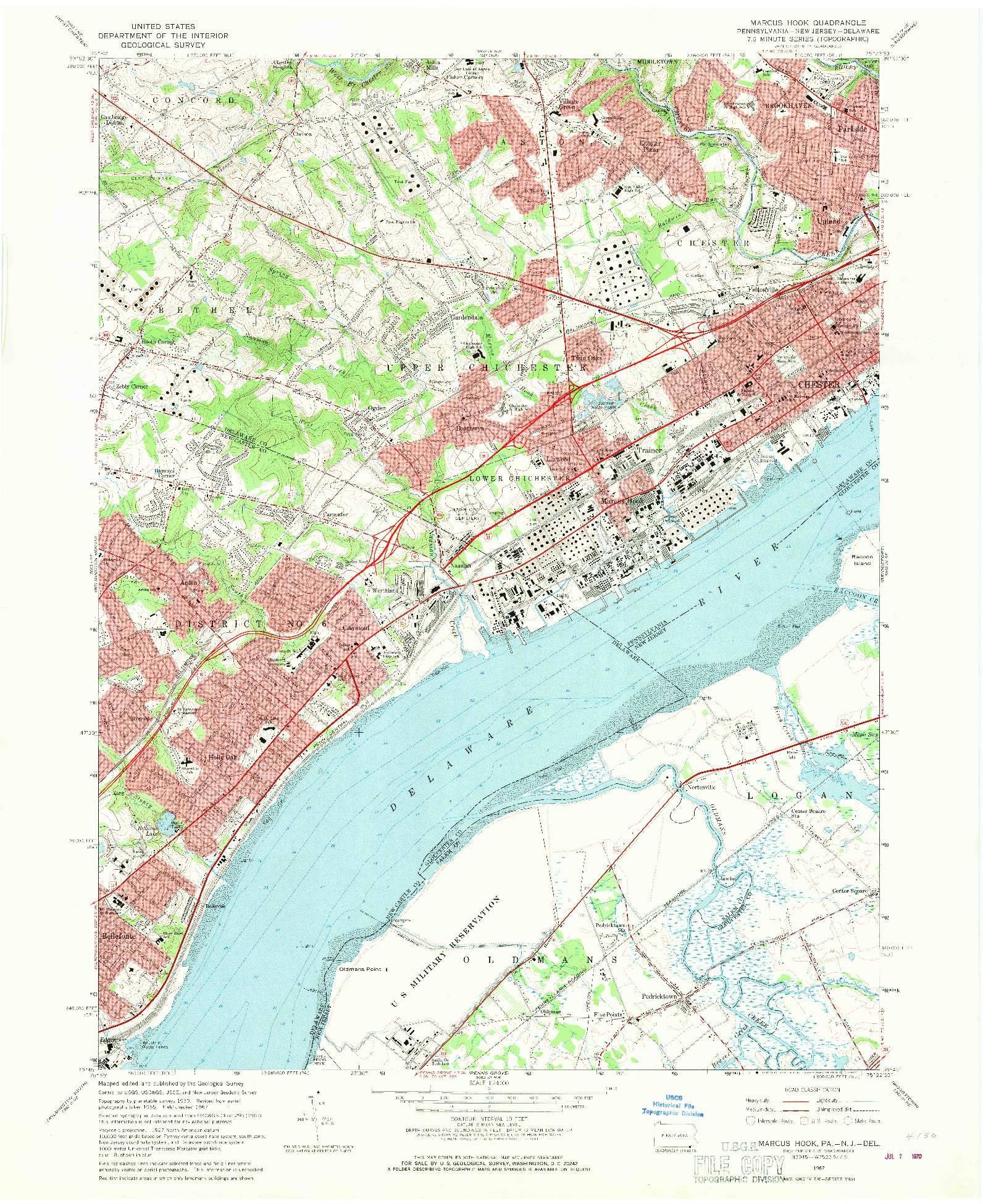 USGS 1:24000-SCALE QUADRANGLE FOR MARCUS HOOK, PA 1967