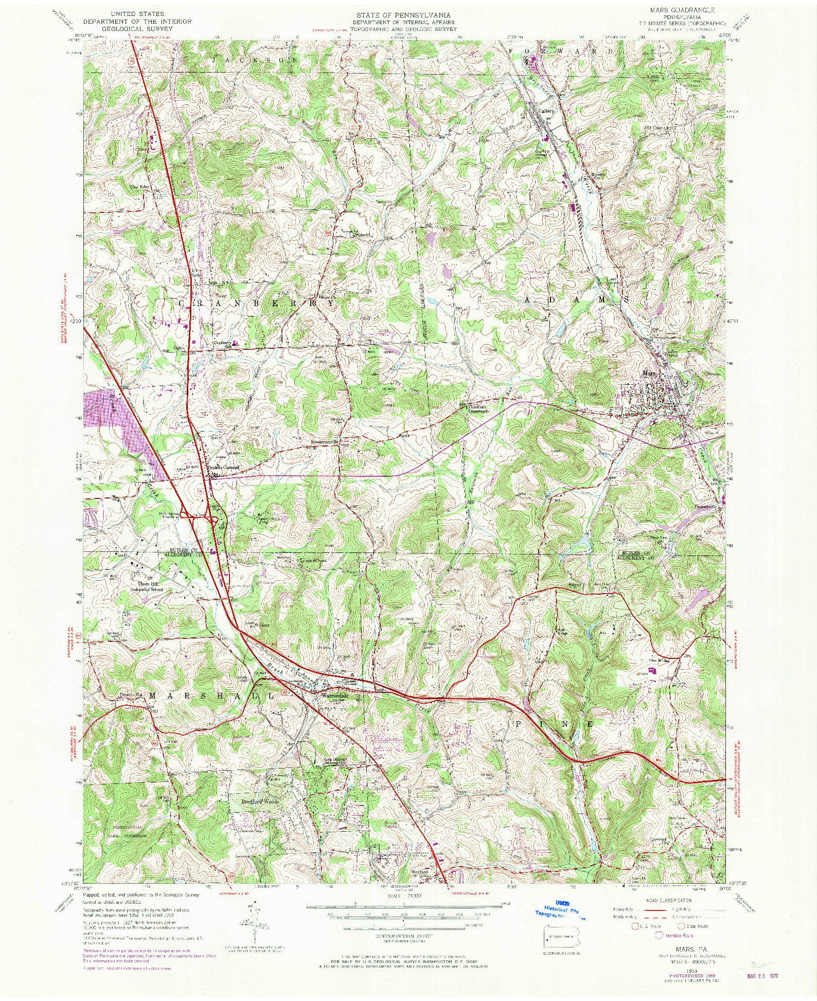 USGS 1:24000-SCALE QUADRANGLE FOR MARS, PA 1953