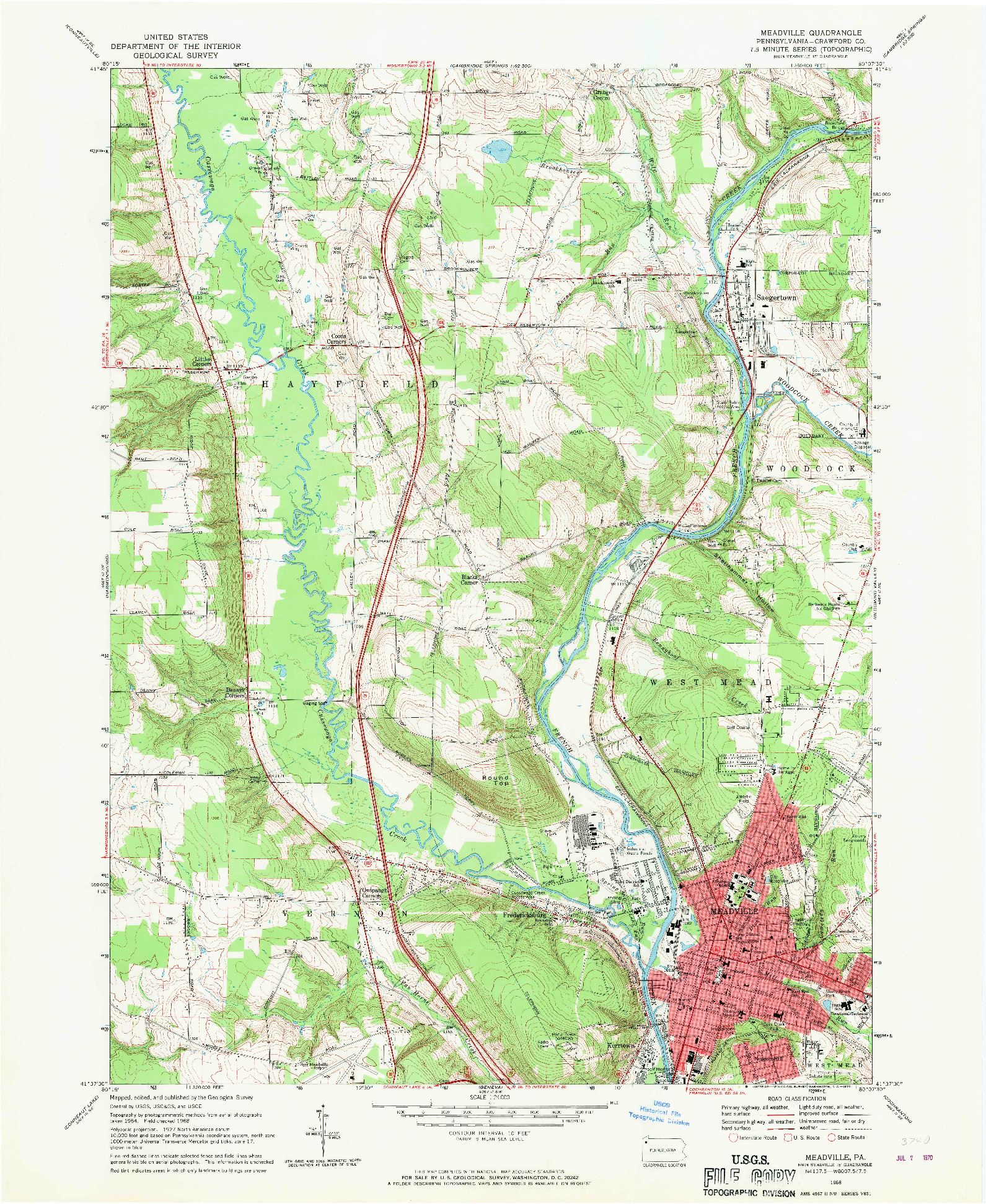 USGS 1:24000-SCALE QUADRANGLE FOR MEADVILLE, PA 1968