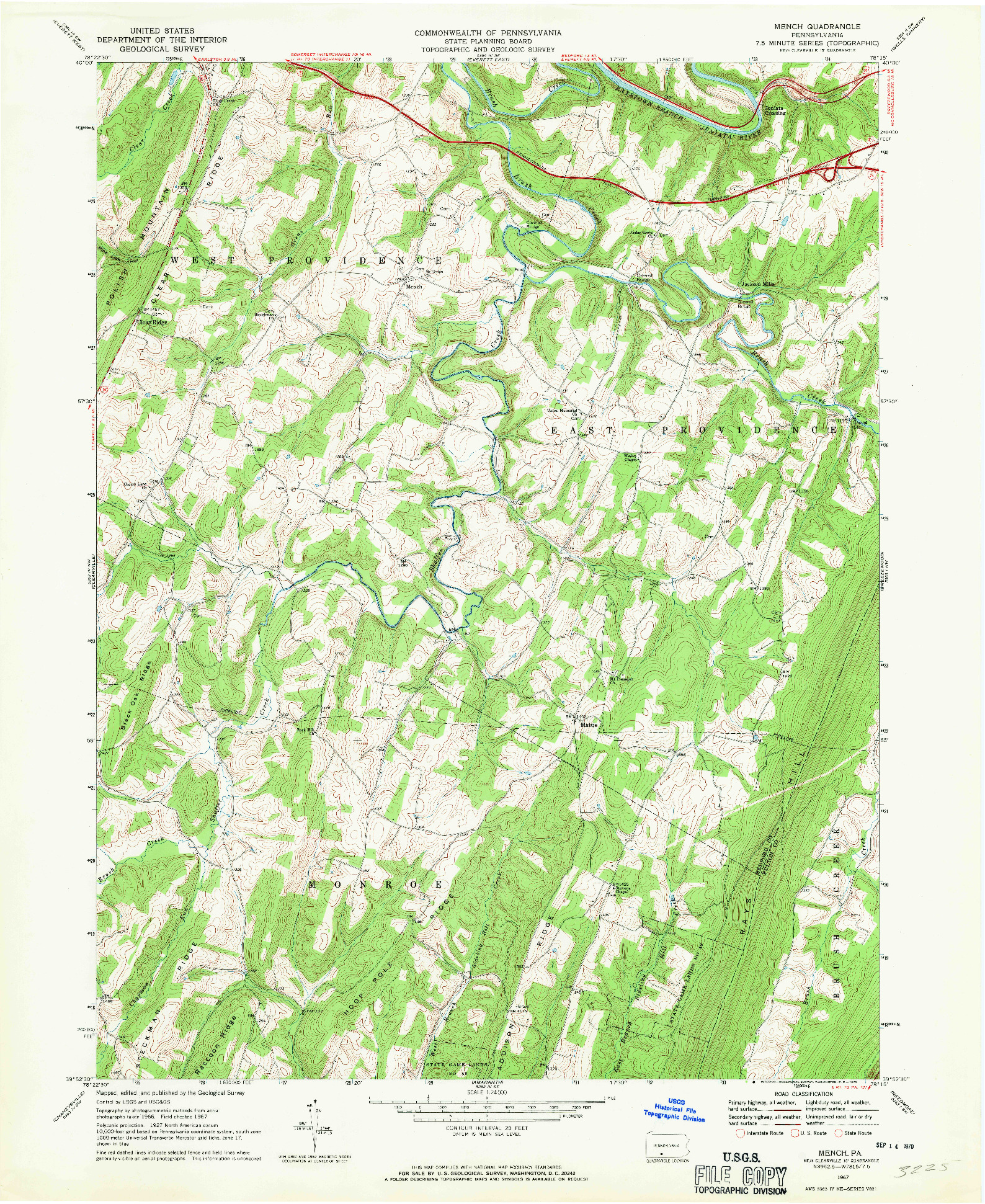 USGS 1:24000-SCALE QUADRANGLE FOR MENCH, PA 1967