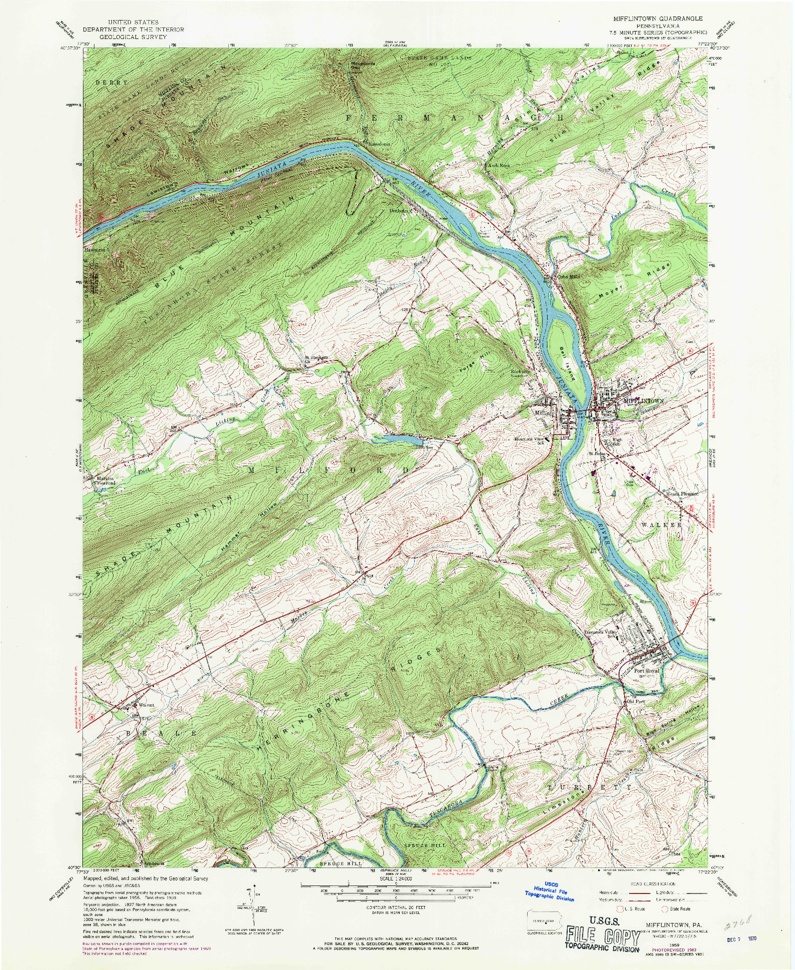 USGS 1:24000-SCALE QUADRANGLE FOR MIFFLINTOWN, PA 1959
