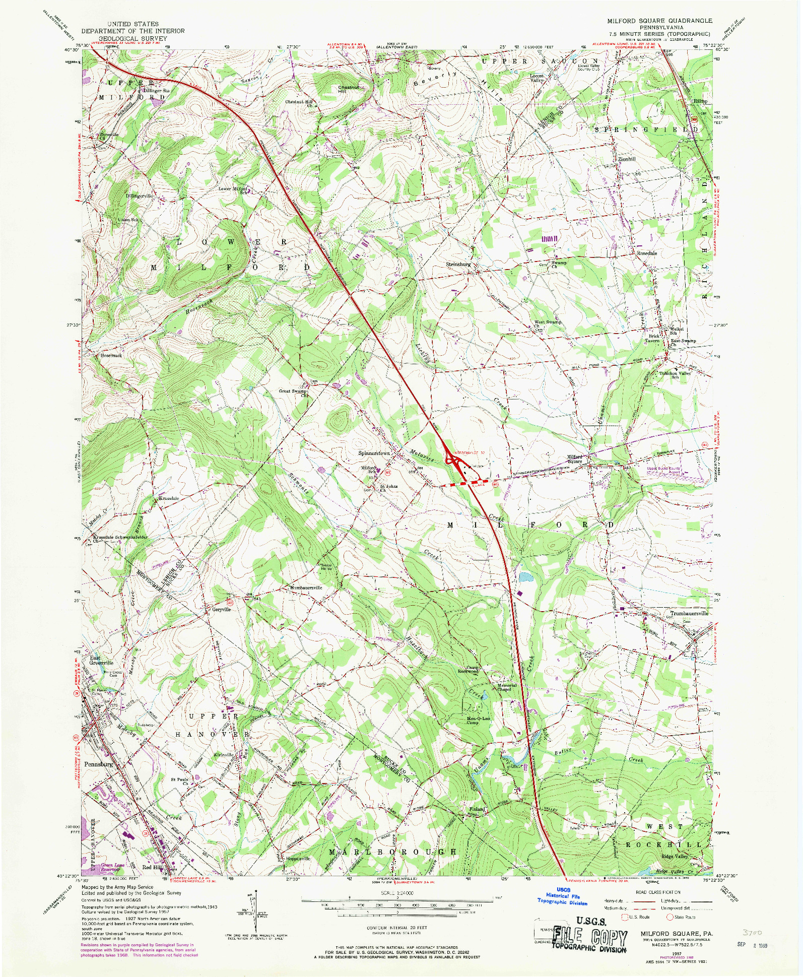 USGS 1:24000-SCALE QUADRANGLE FOR MILFORD SQUARE, PA 1957