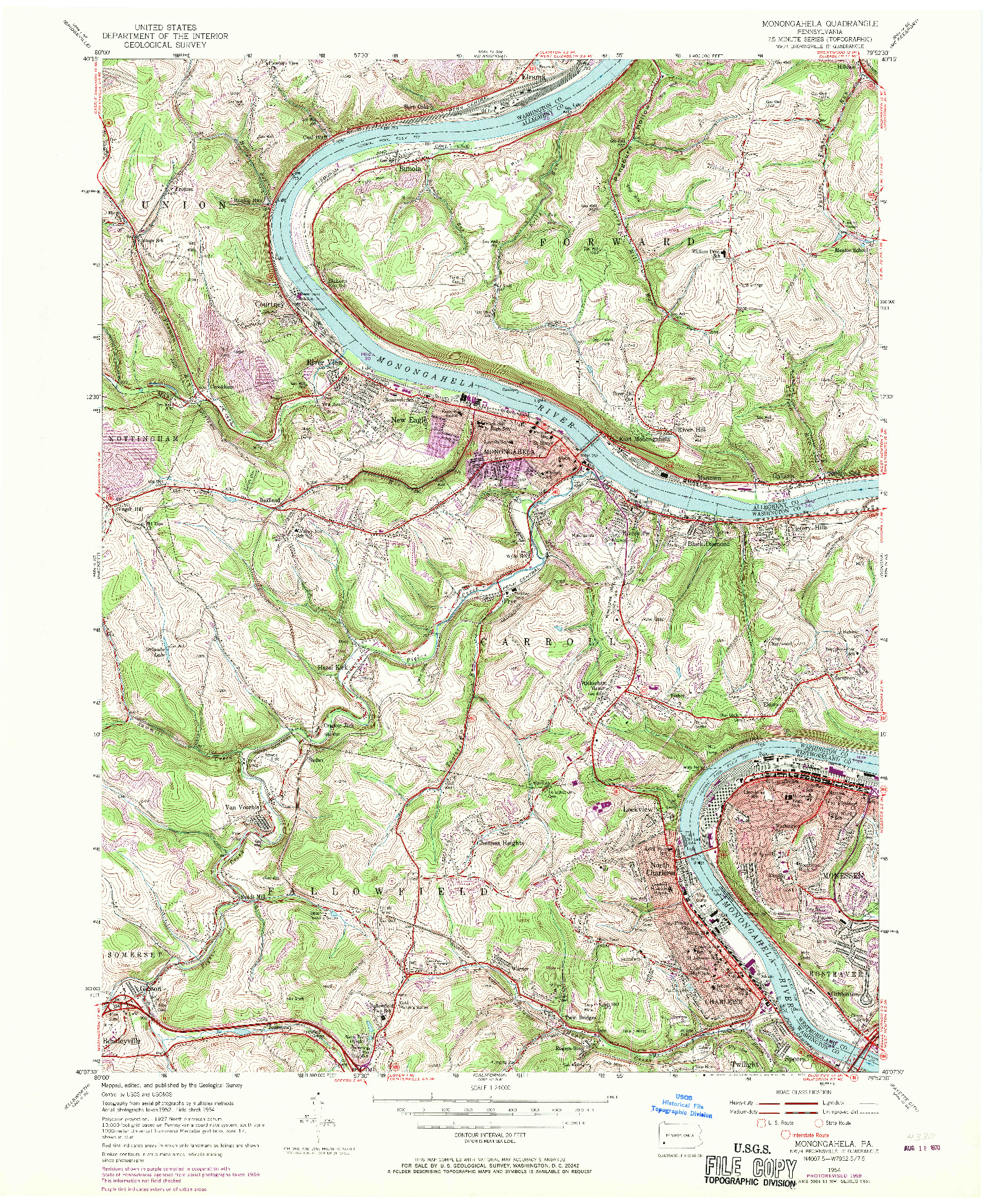 USGS 1:24000-SCALE QUADRANGLE FOR MONONGAHELA, PA 1954