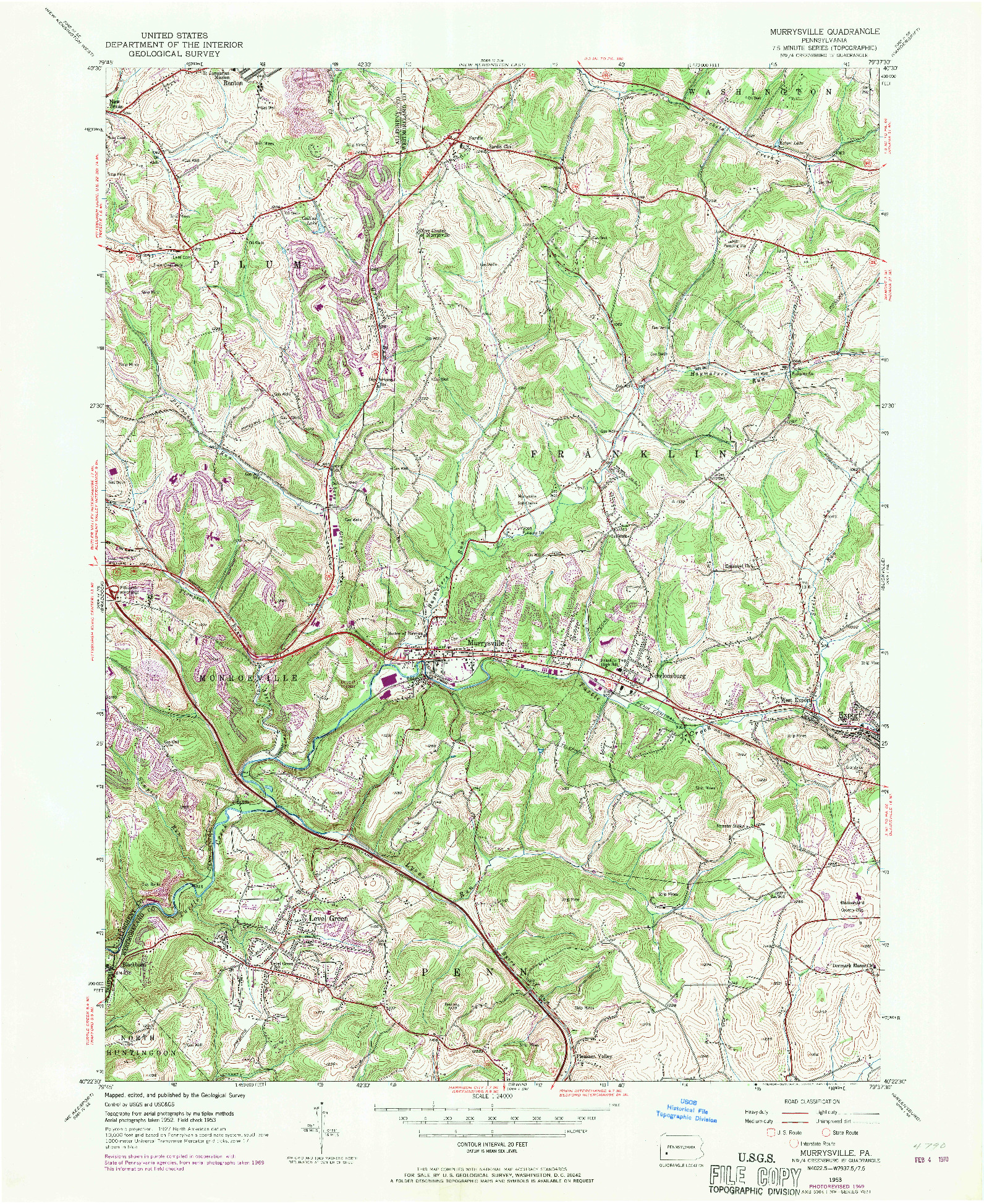 USGS 1:24000-SCALE QUADRANGLE FOR MURRYSVILLE, PA 1953