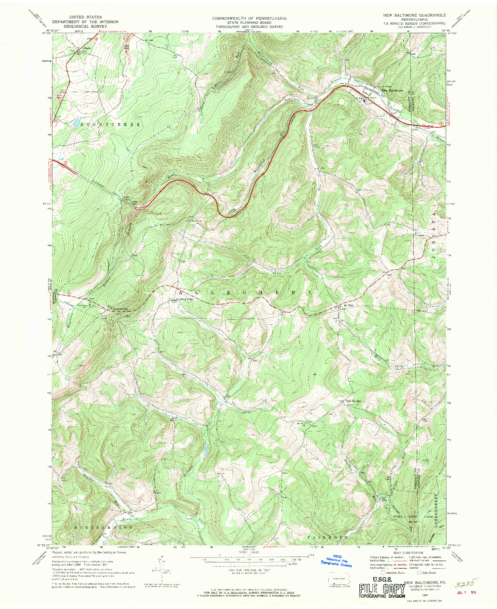 USGS 1:24000-SCALE QUADRANGLE FOR NEW BALTIMORE, PA 1967