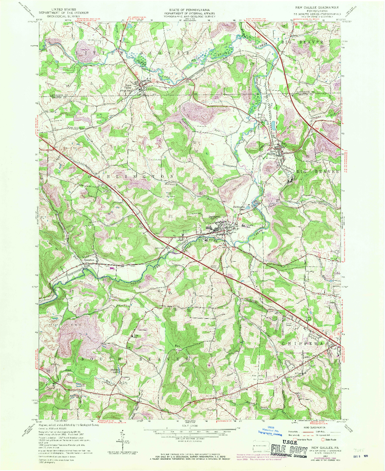 USGS 1:24000-SCALE QUADRANGLE FOR NEW GALILEE, PA 1957