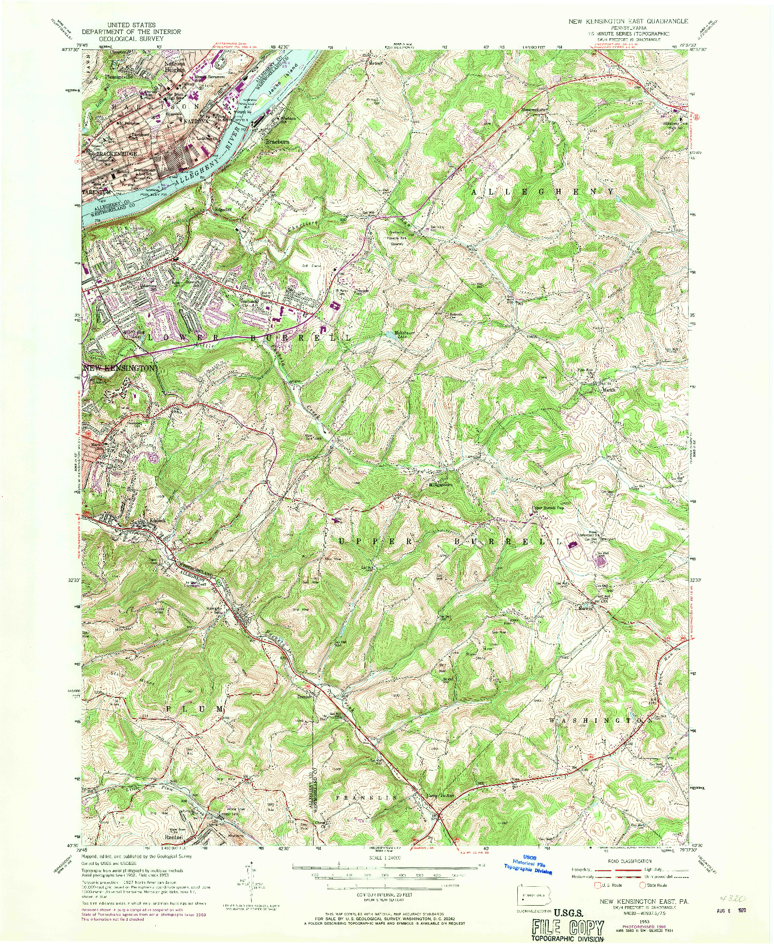 USGS 1:24000-SCALE QUADRANGLE FOR NEW KENSINGTON EAST, PA 1953