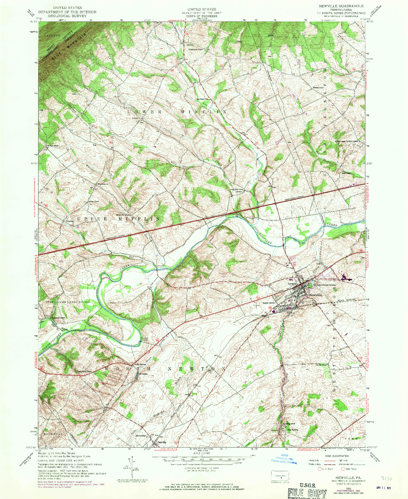 USGS 1:24000-SCALE QUADRANGLE FOR NEWVILLE, PA 1952