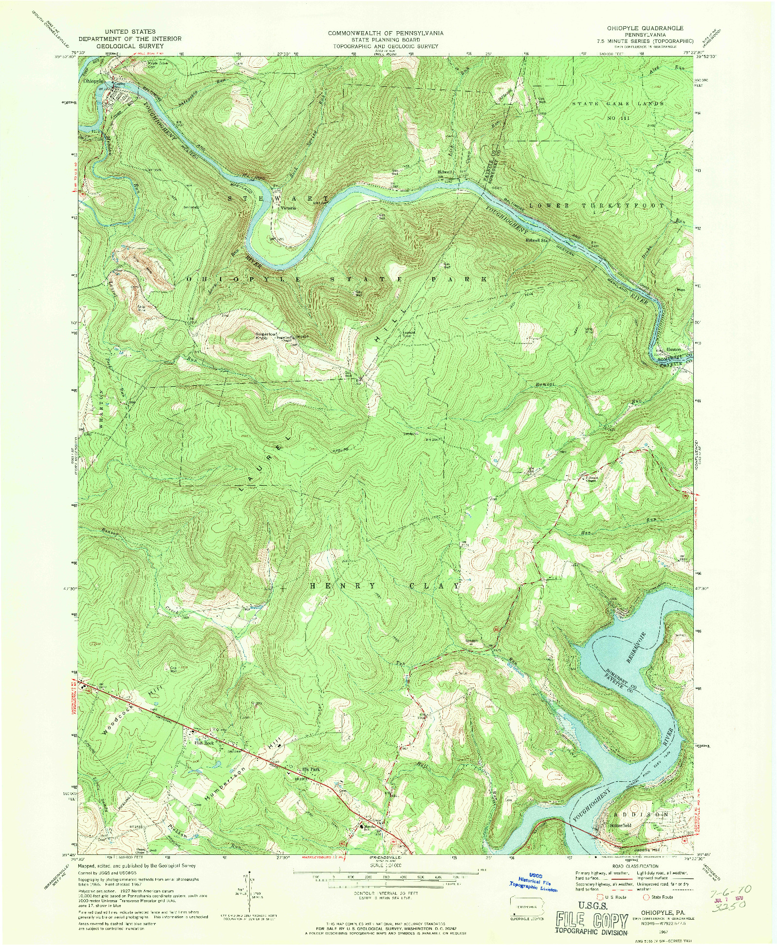 USGS 1:24000-SCALE QUADRANGLE FOR OHIOPYLE, PA 1967