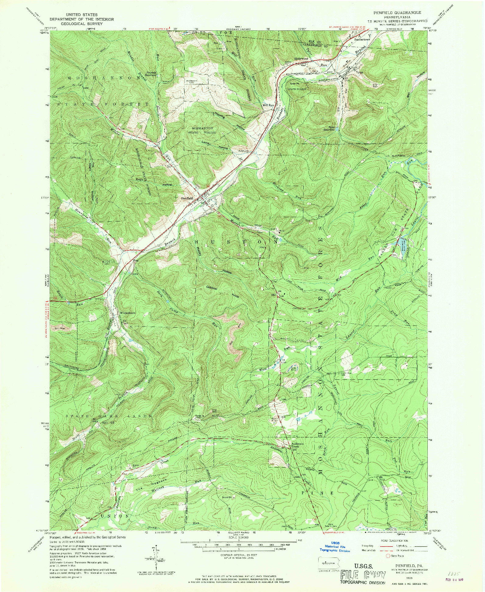 USGS 1:24000-SCALE QUADRANGLE FOR PENFIELD, PA 1959