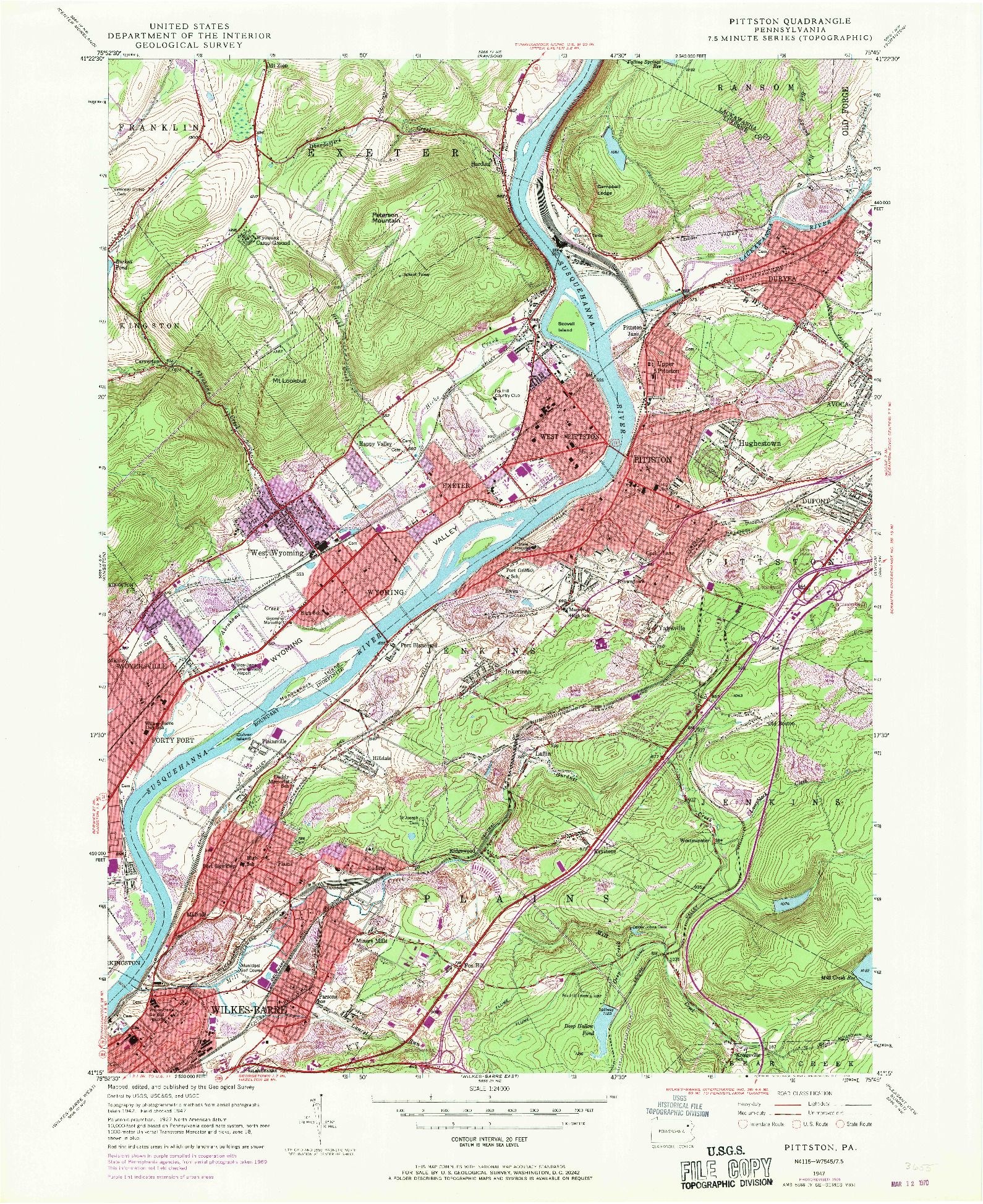 USGS 1:24000-SCALE QUADRANGLE FOR PITTSTON, PA 1947