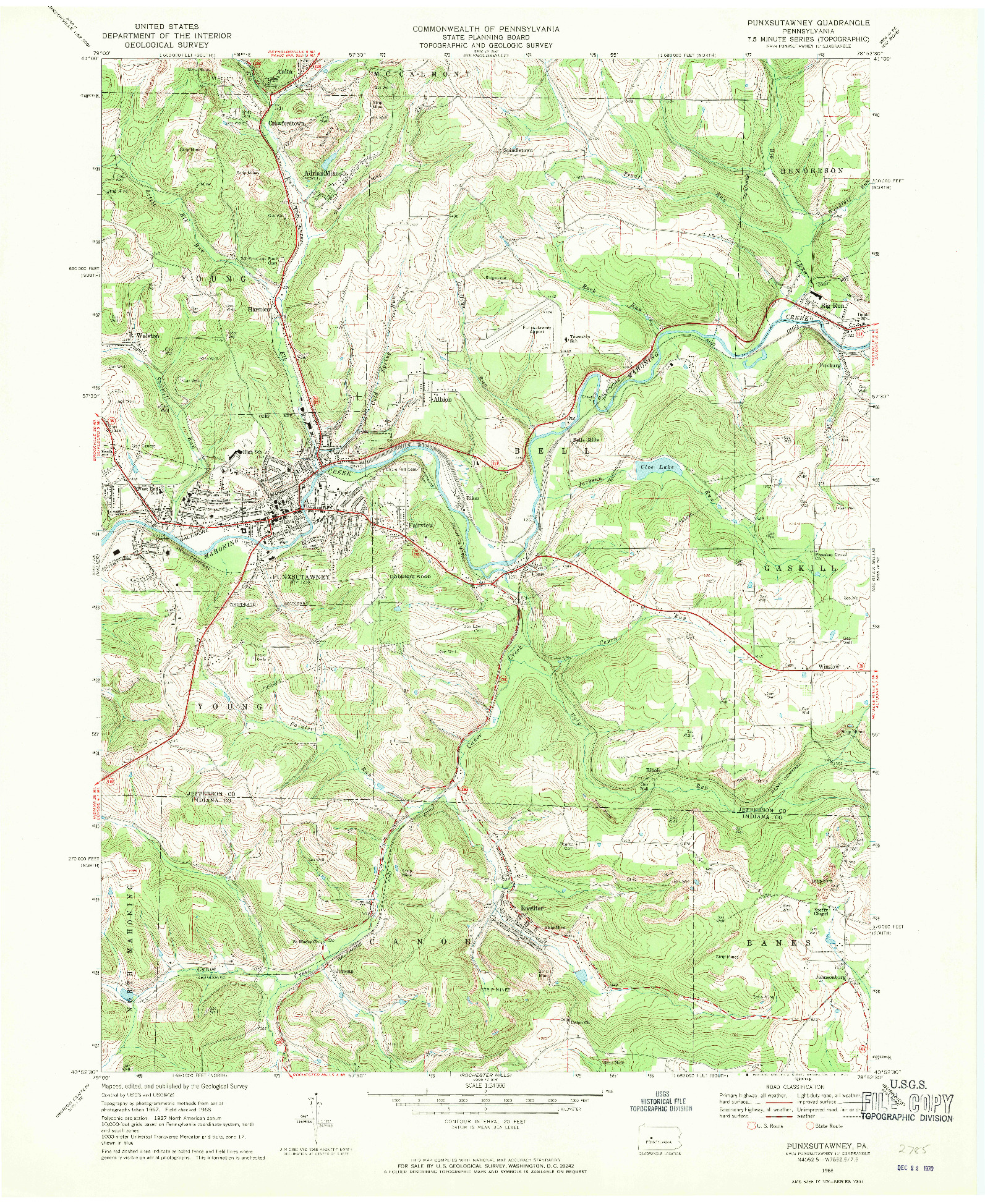 USGS 1:24000-SCALE QUADRANGLE FOR PUNXSUTAWNEY, PA 1968