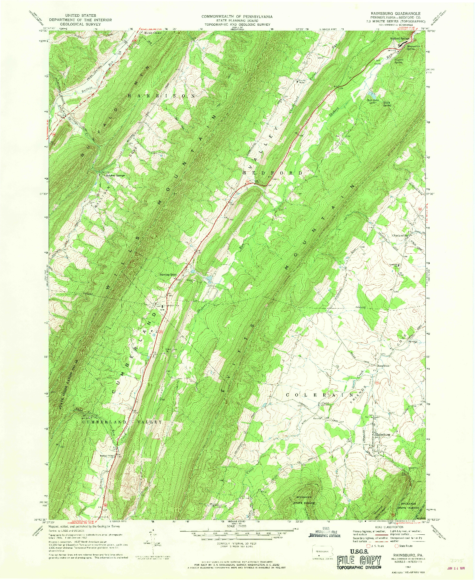 USGS 1:24000-SCALE QUADRANGLE FOR RAINSBURG, PA 1967