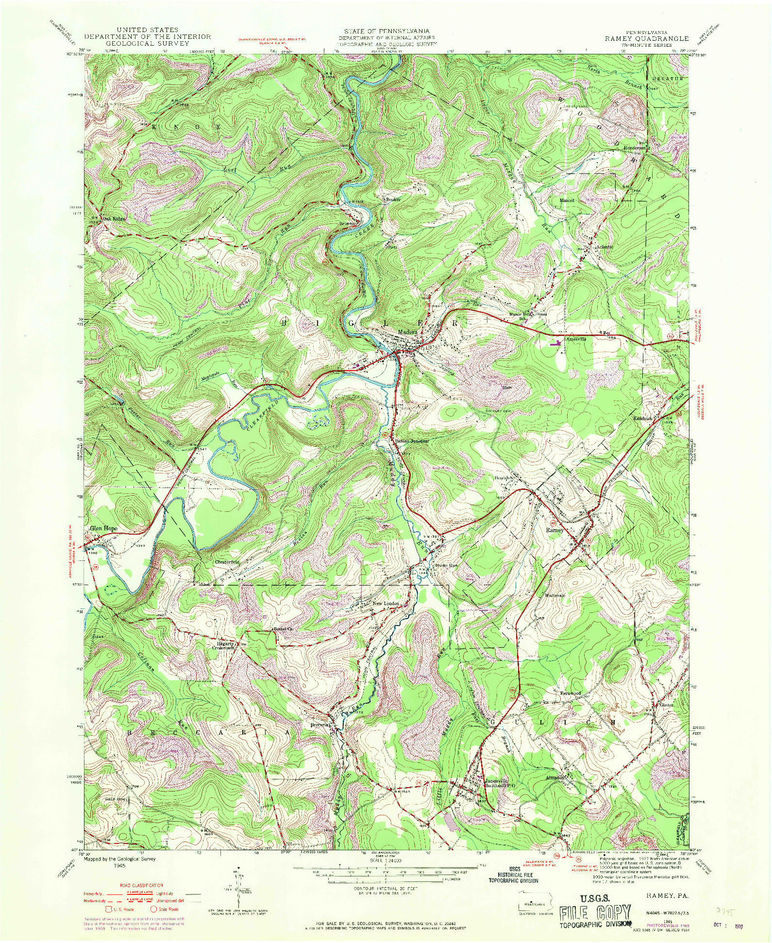 USGS 1:24000-SCALE QUADRANGLE FOR RAMEY, PA 1945