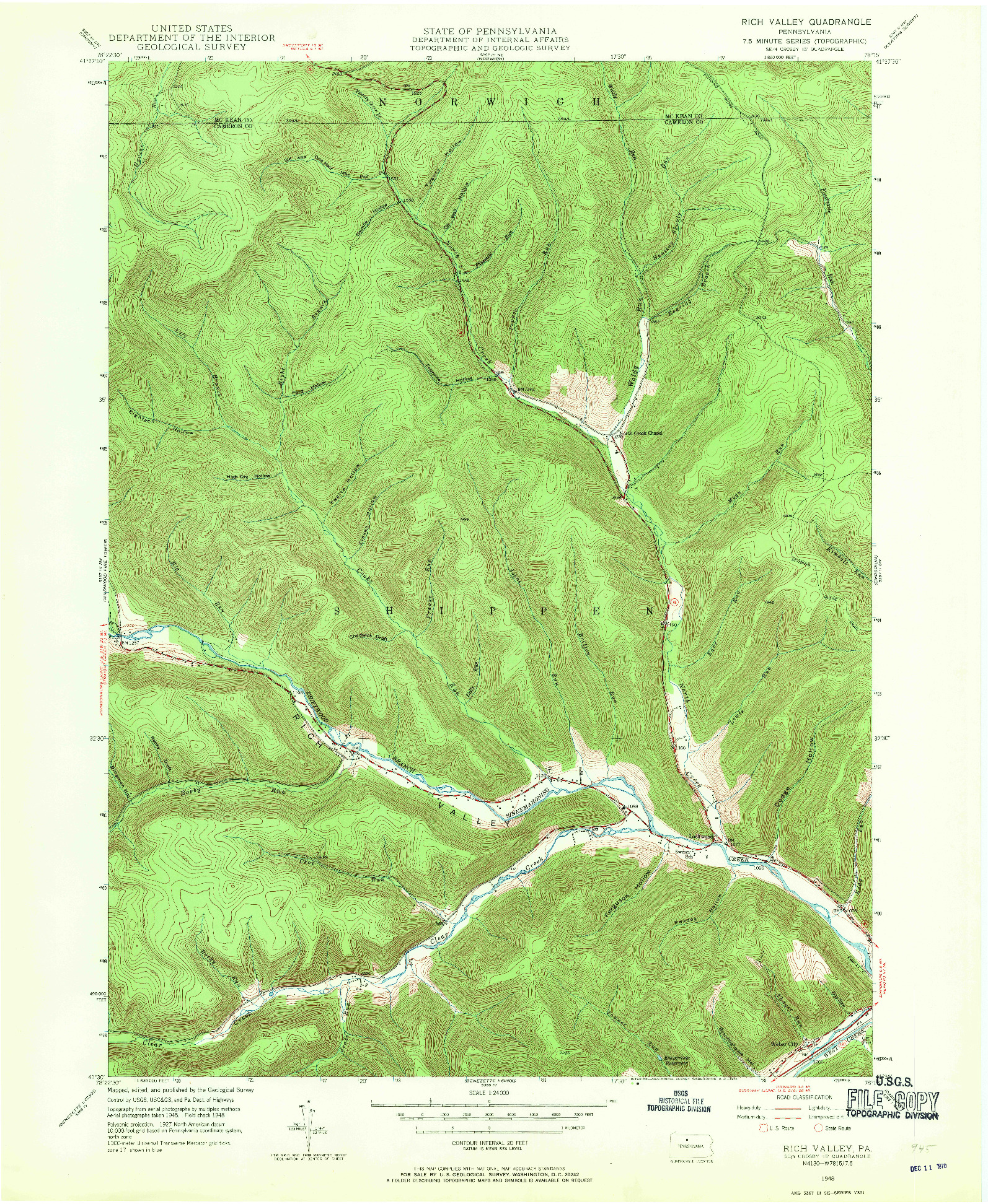 USGS 1:24000-SCALE QUADRANGLE FOR RICH VALLEY, PA 1948