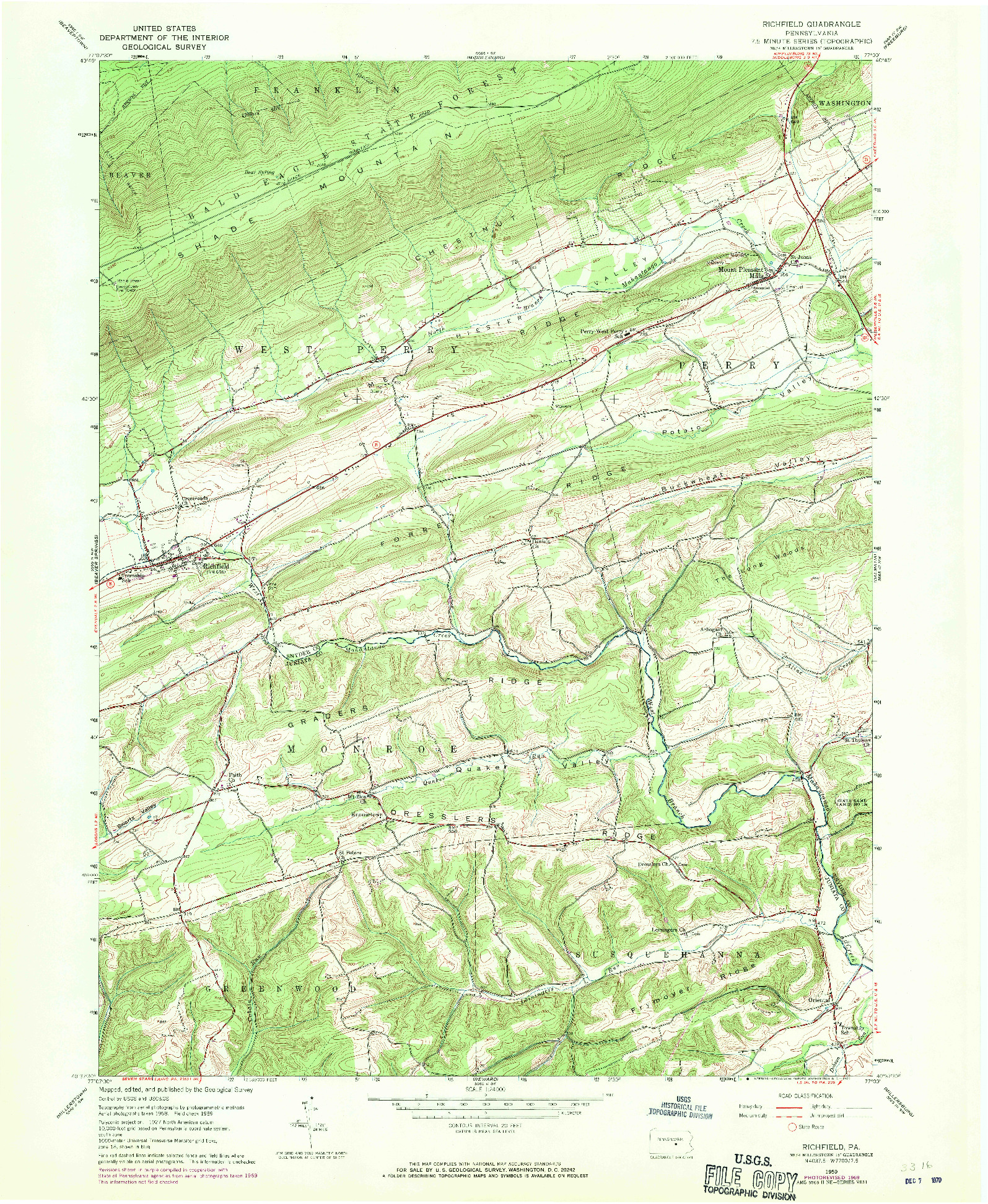 USGS 1:24000-SCALE QUADRANGLE FOR RICHFIELD, PA 1959