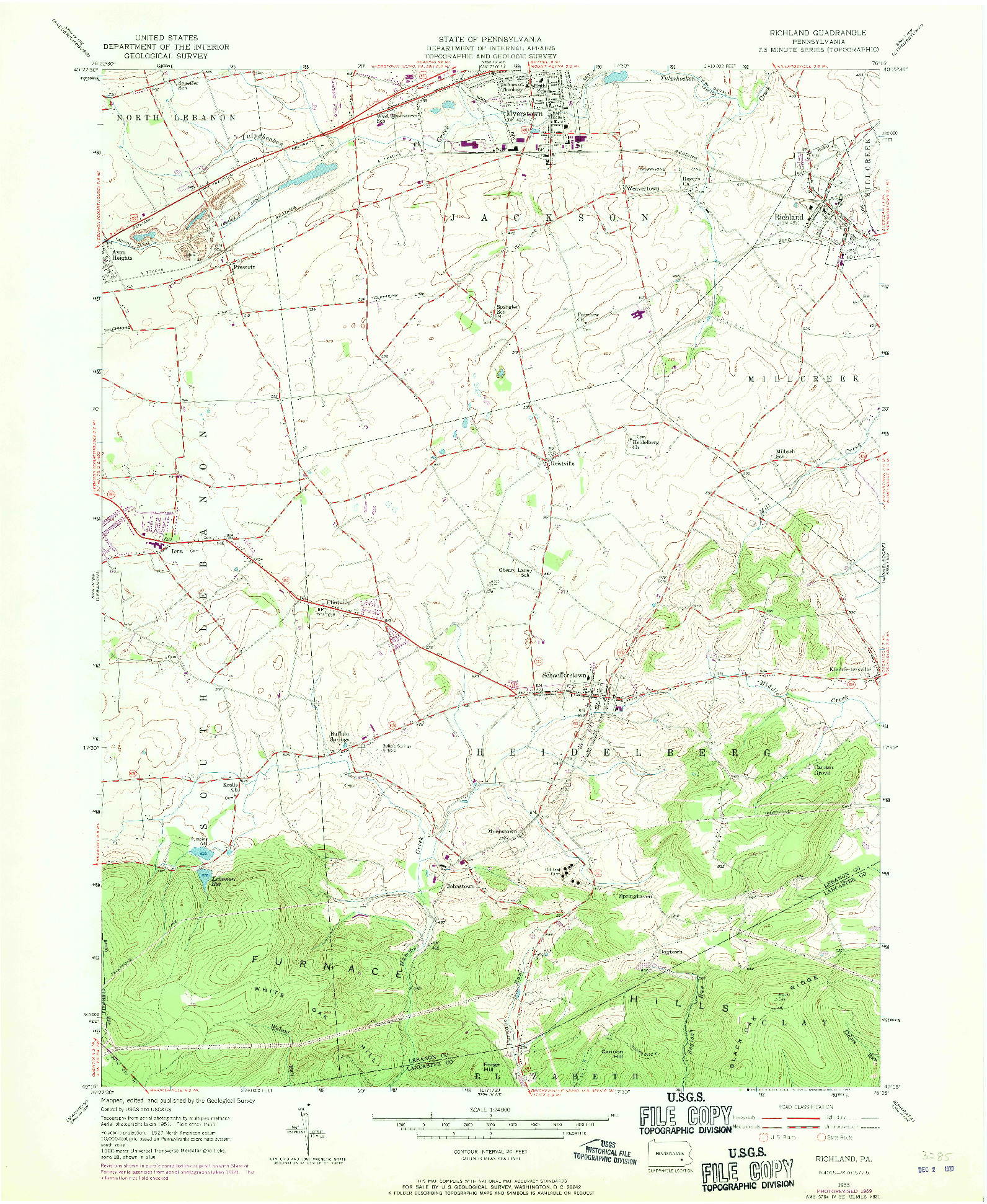 USGS 1:24000-SCALE QUADRANGLE FOR RICHLAND, PA 1955