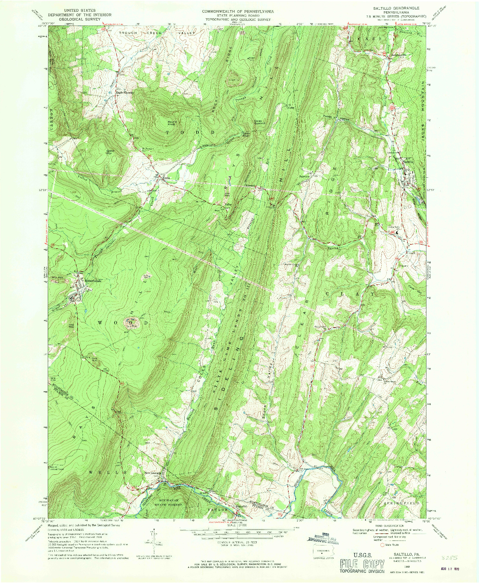 USGS 1:24000-SCALE QUADRANGLE FOR SALTILLO, PA 1968