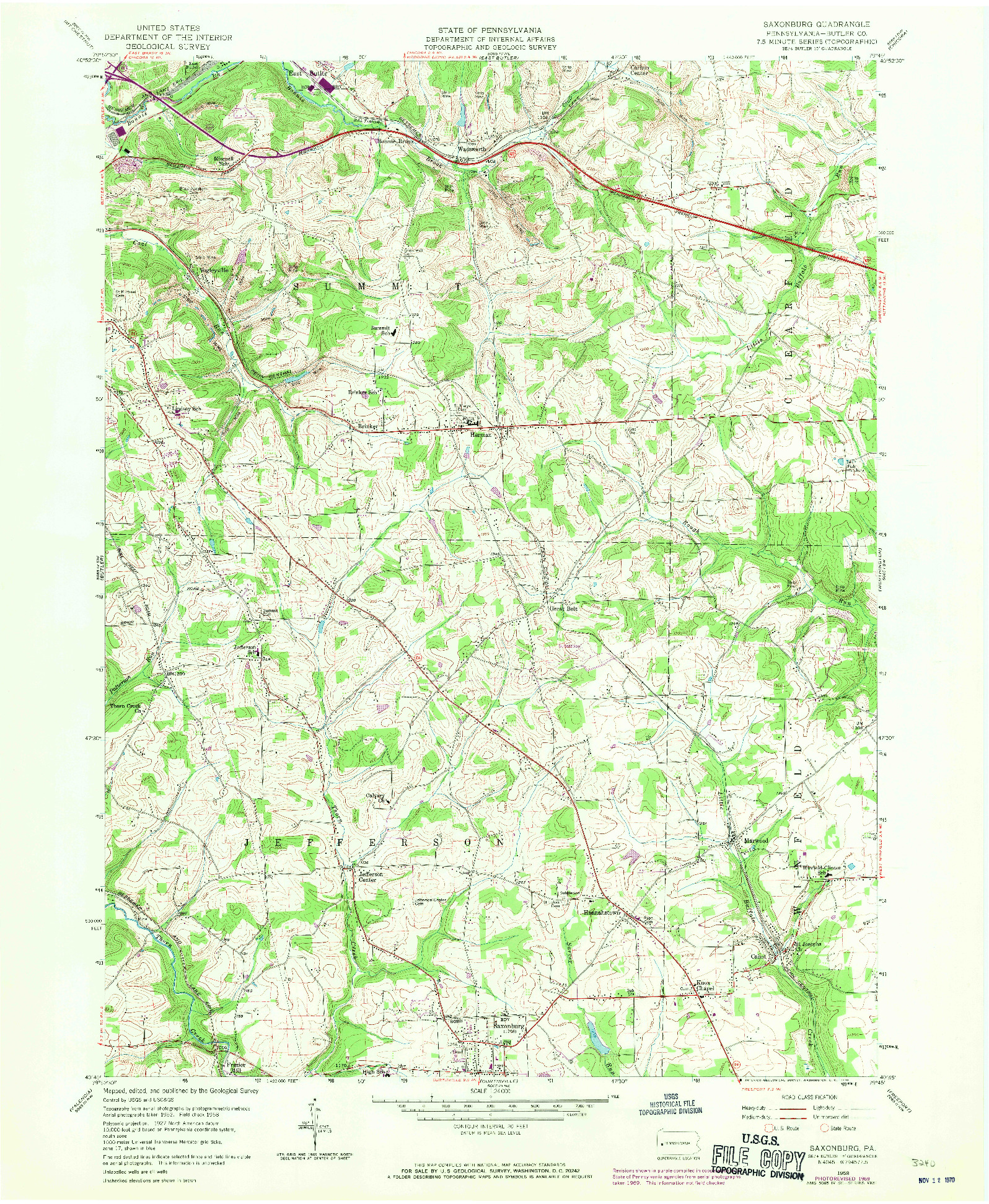 USGS 1:24000-SCALE QUADRANGLE FOR SAXONBURG, PA 1958