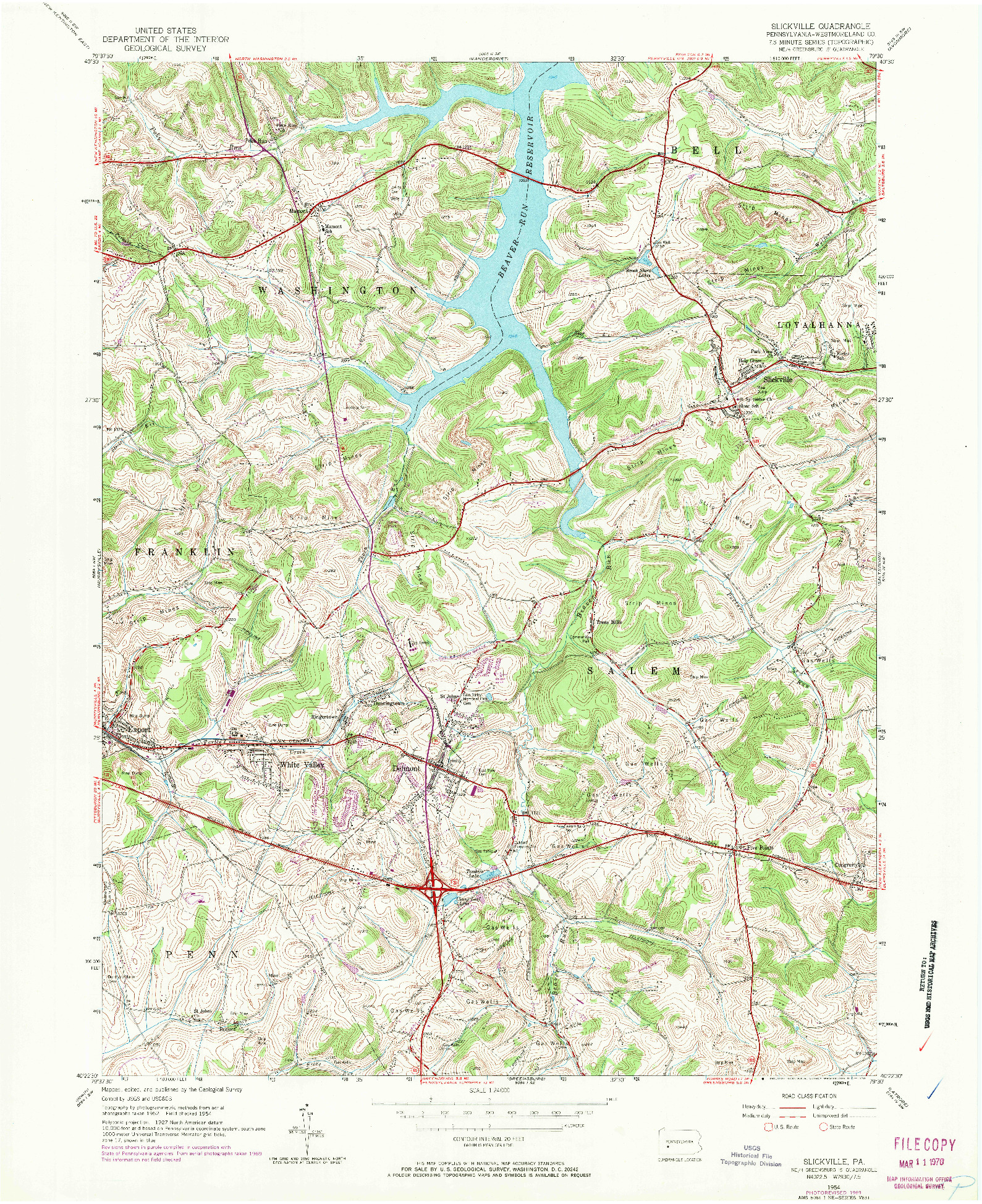 USGS 1:24000-SCALE QUADRANGLE FOR SLICKVILLE, PA 1954