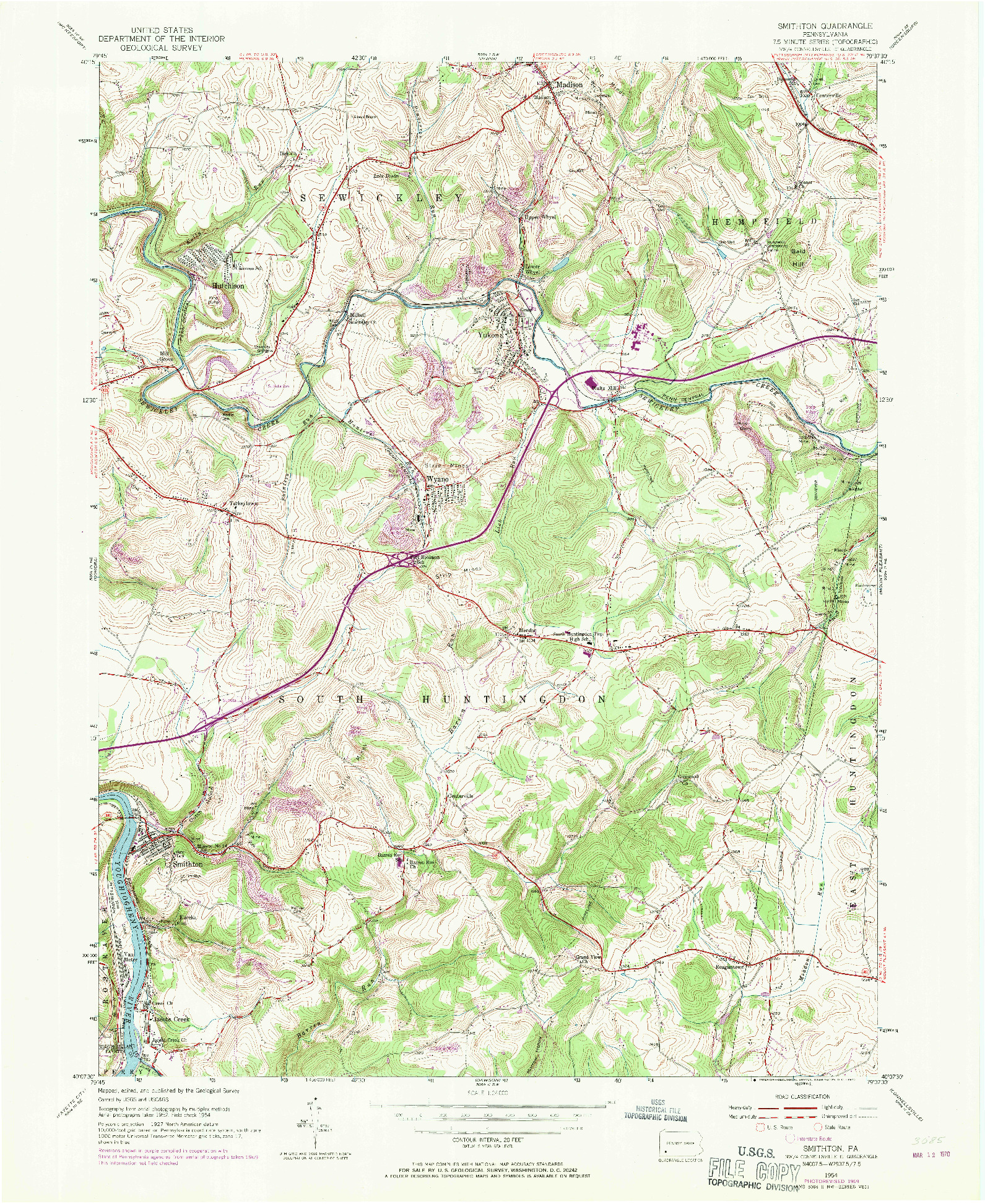 USGS 1:24000-SCALE QUADRANGLE FOR SMITHTON, PA 1954