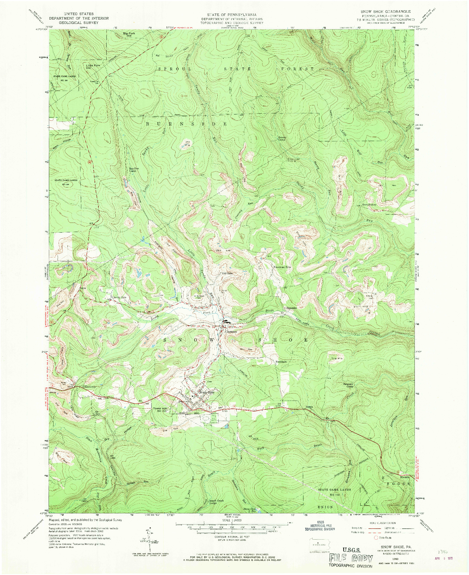 USGS 1:24000-SCALE QUADRANGLE FOR SNOW SHOE, PA 1960