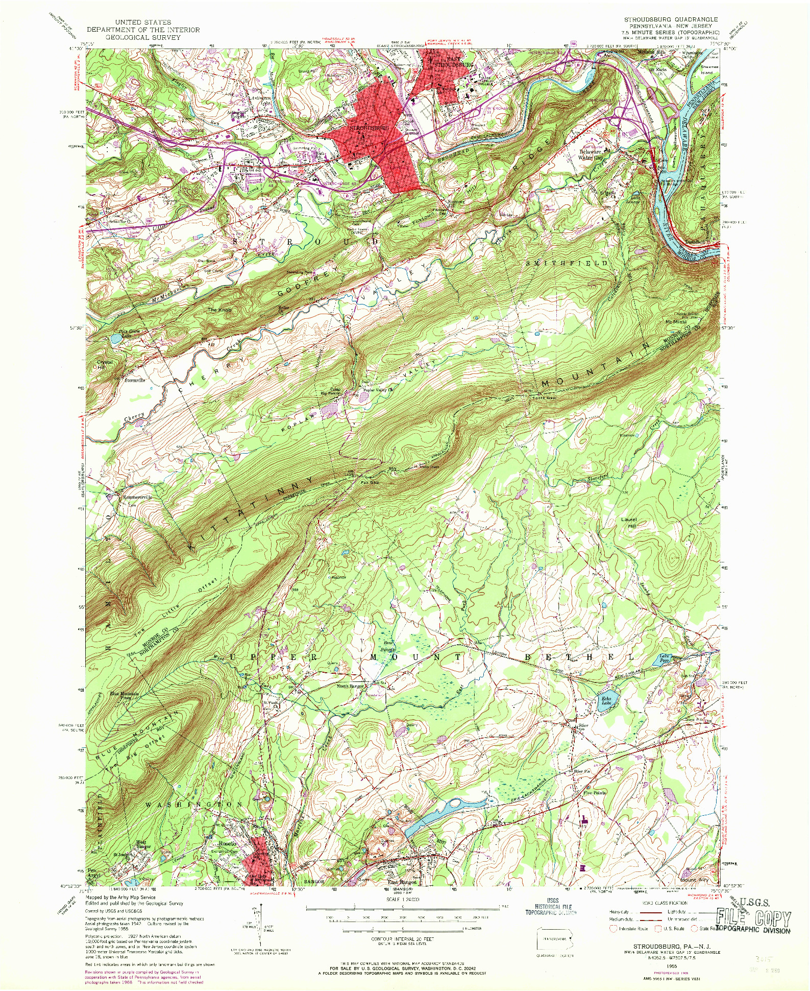 USGS 1:24000-SCALE QUADRANGLE FOR STROUDSBURG, PA 1955