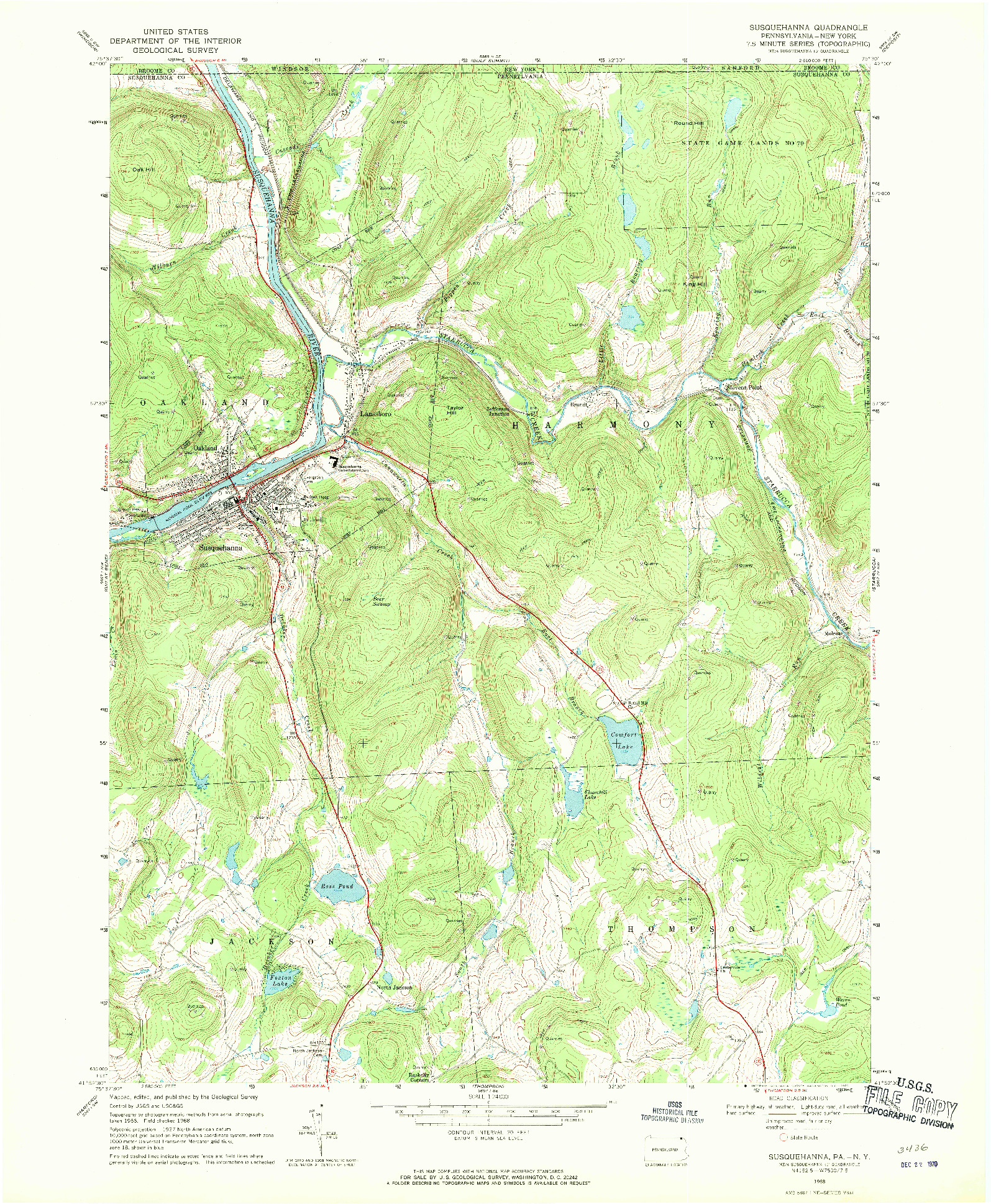 USGS 1:24000-SCALE QUADRANGLE FOR SUSQUEHANNA, PA 1968