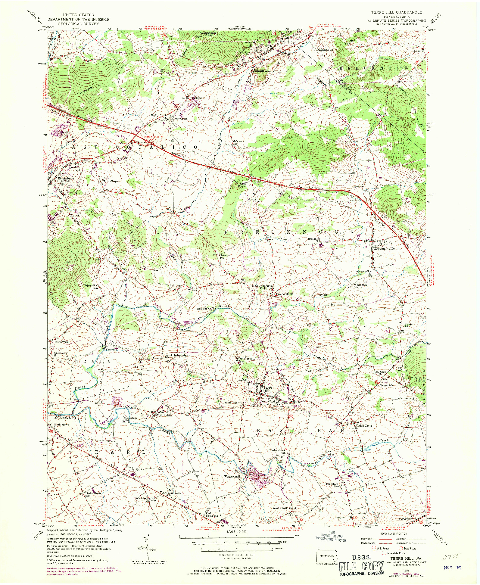 USGS 1:24000-SCALE QUADRANGLE FOR TERRE HILL, PA 1956