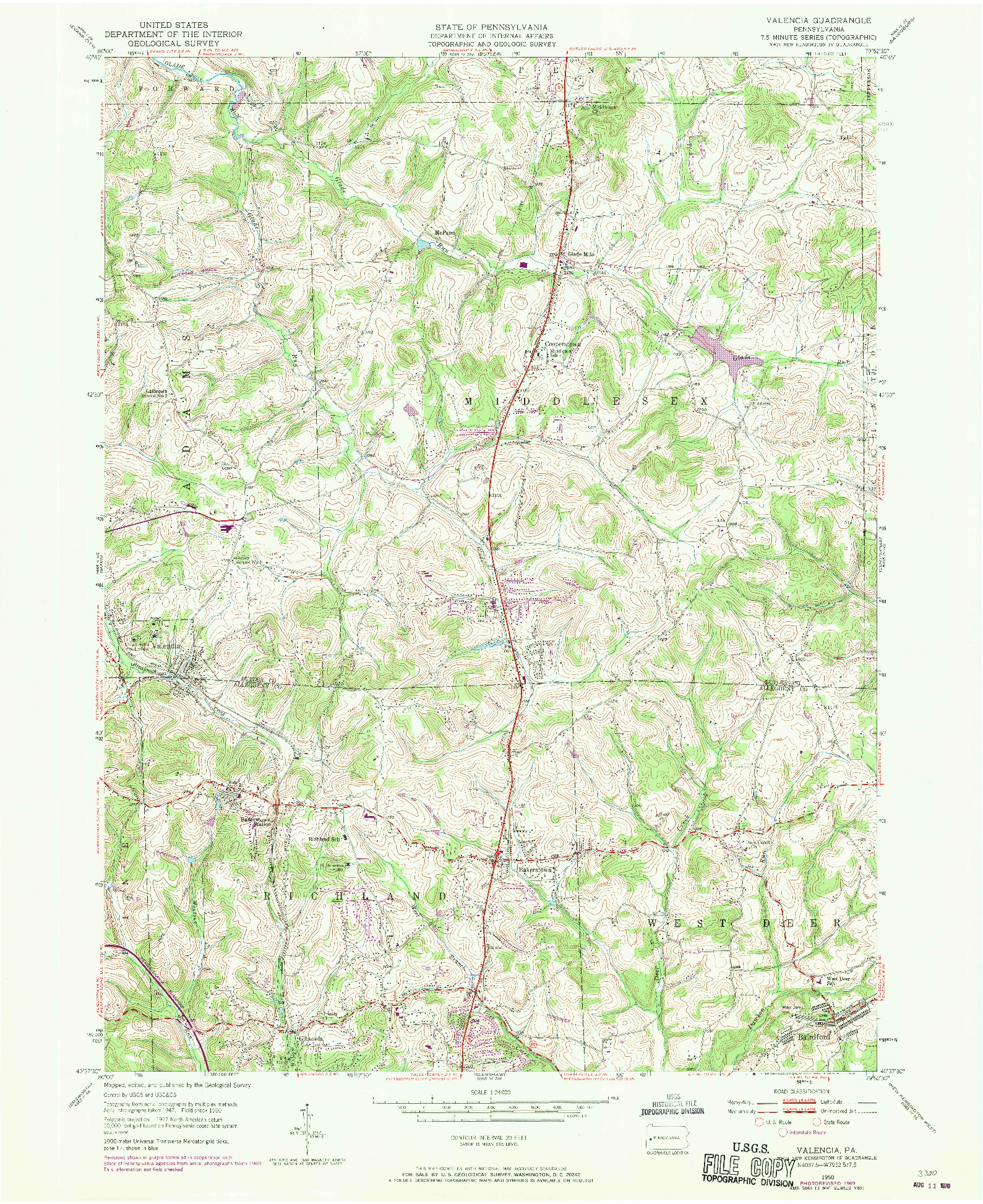 USGS 1:24000-SCALE QUADRANGLE FOR VALENCIA, PA 1950