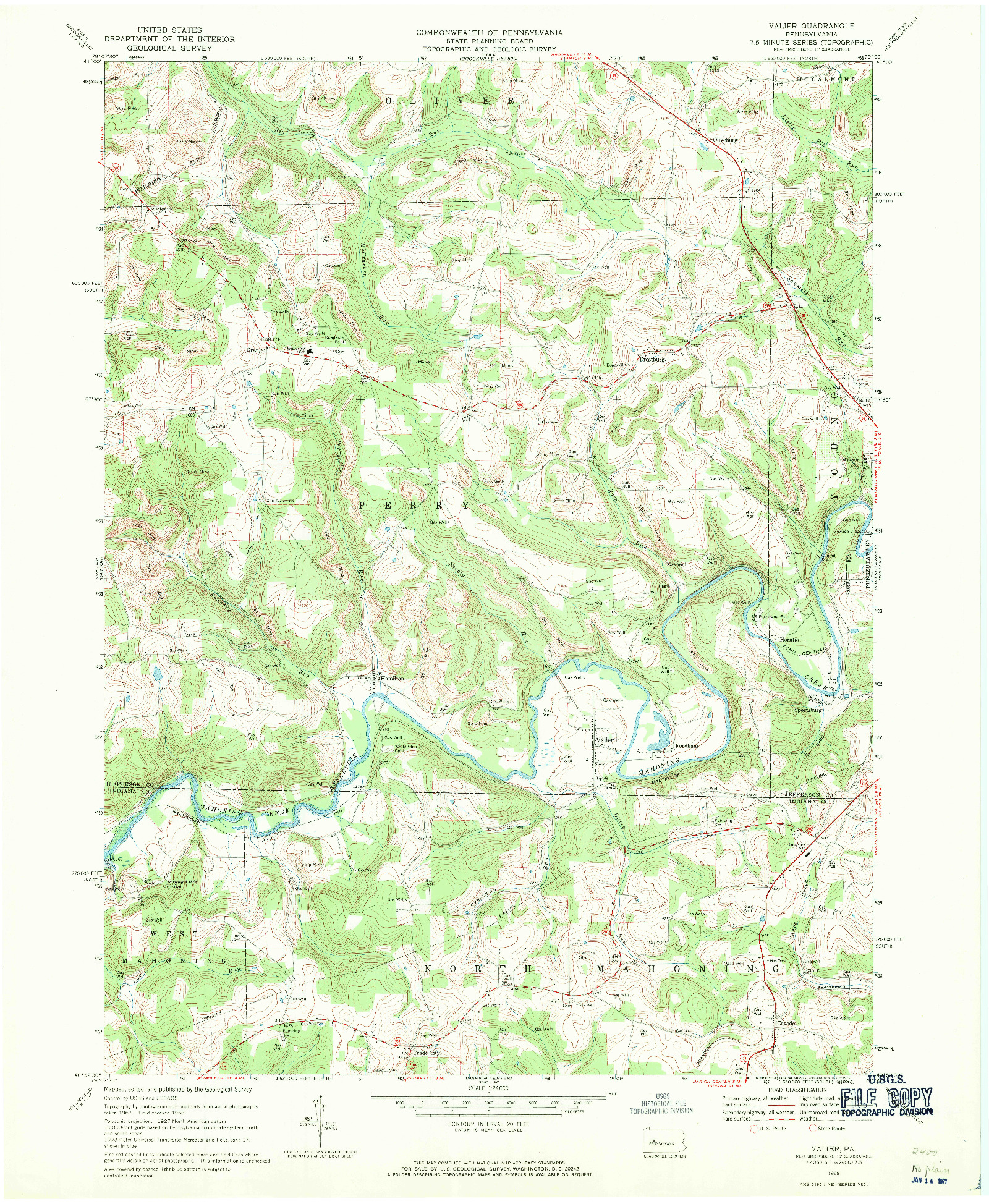 USGS 1:24000-SCALE QUADRANGLE FOR VALIER, PA 1968