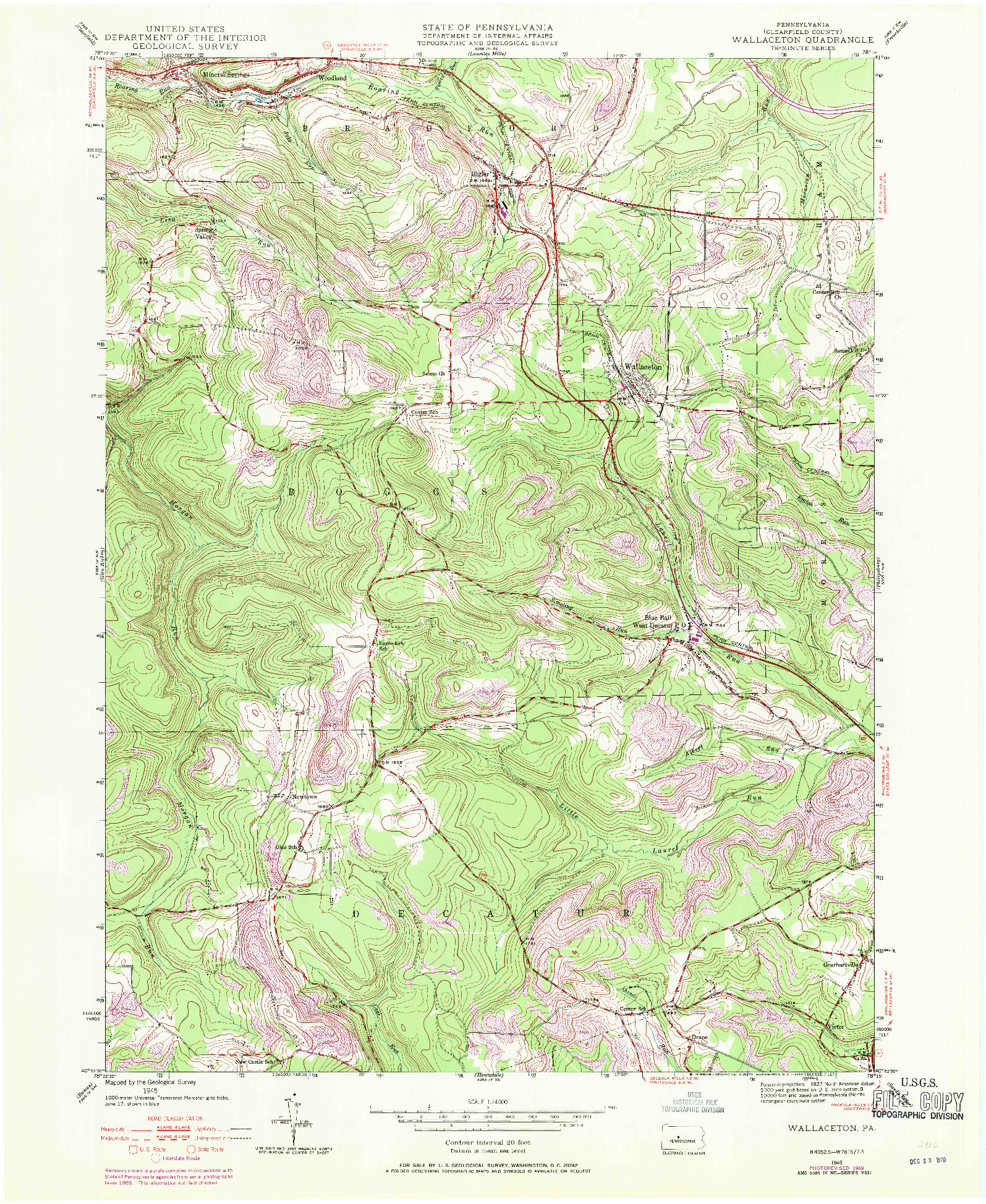 USGS 1:24000-SCALE QUADRANGLE FOR WALLACETON, PA 1945
