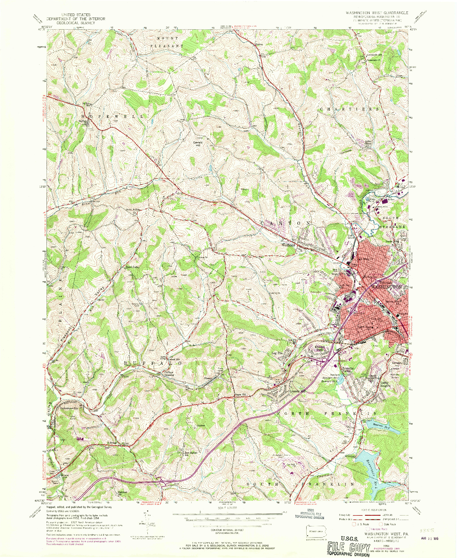 USGS 1:24000-SCALE QUADRANGLE FOR WASHINGTON WEST, PA 1954