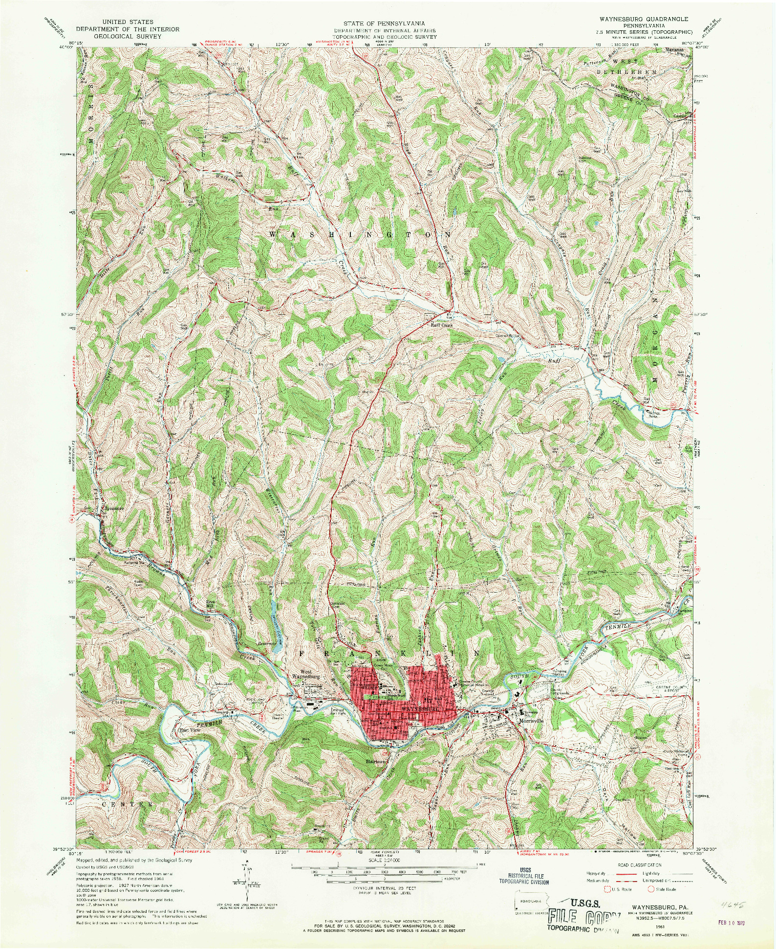 USGS 1:24000-SCALE QUADRANGLE FOR WAYNESBURG, PA 1961