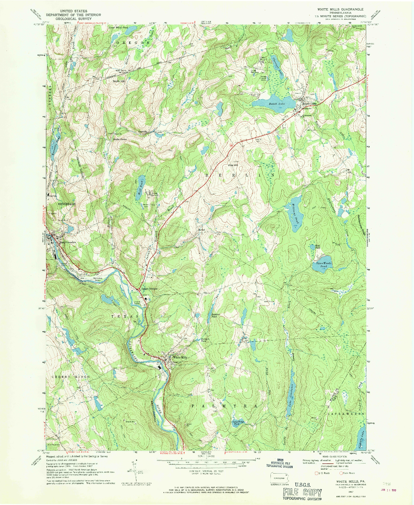 USGS 1:24000-SCALE QUADRANGLE FOR WHITE MILLS, PA 1967