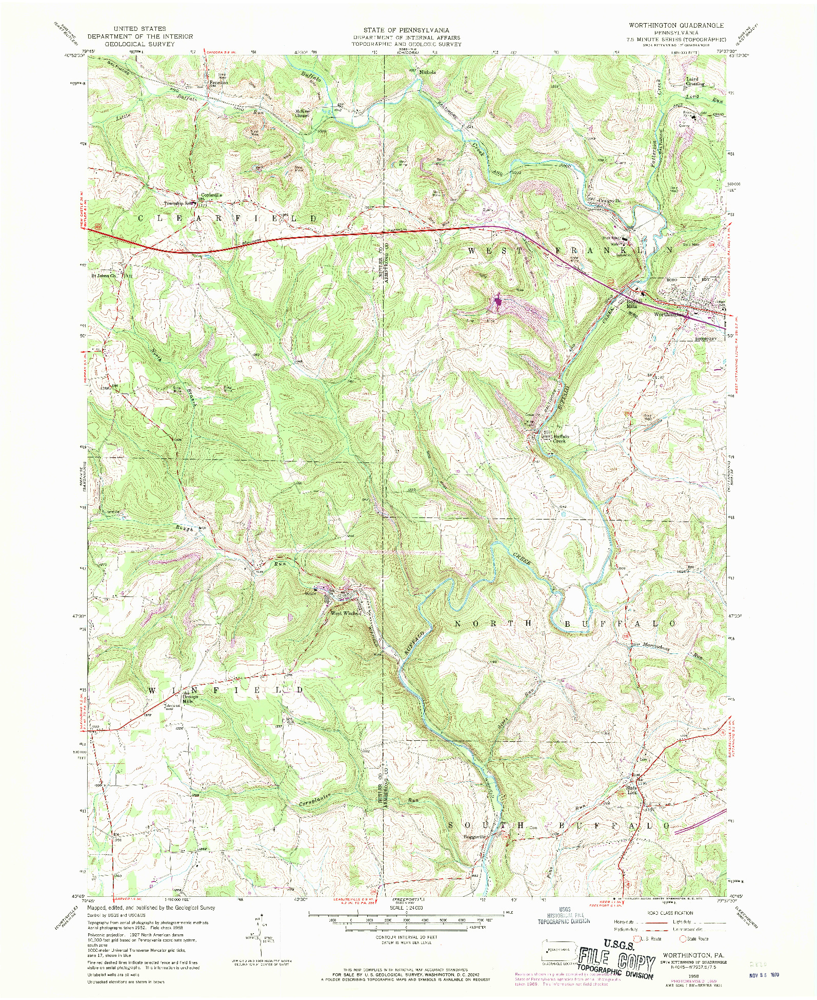 USGS 1:24000-SCALE QUADRANGLE FOR WORTHINGTON, PA 1958