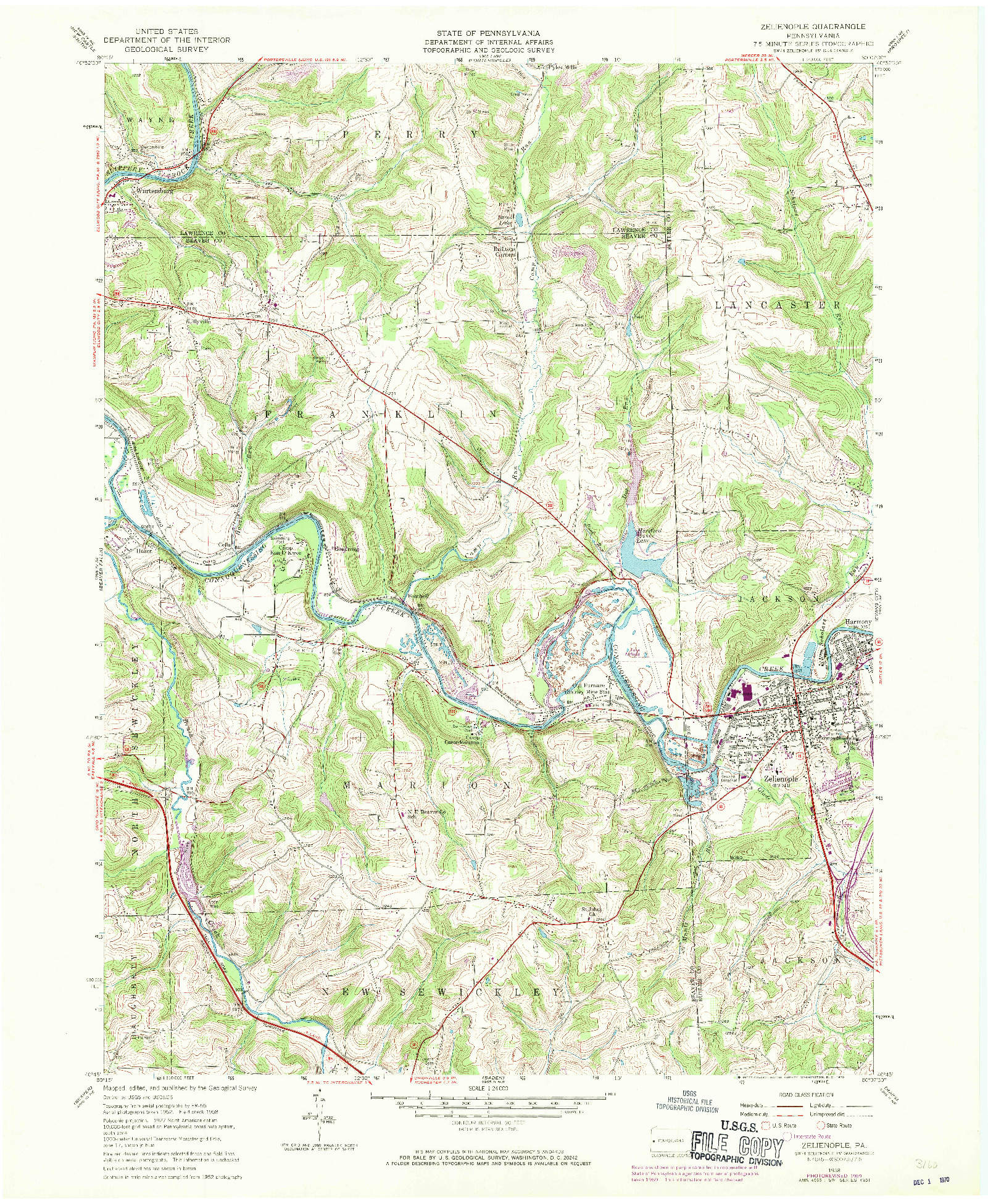 USGS 1:24000-SCALE QUADRANGLE FOR ZELIENOPLE, PA 1958