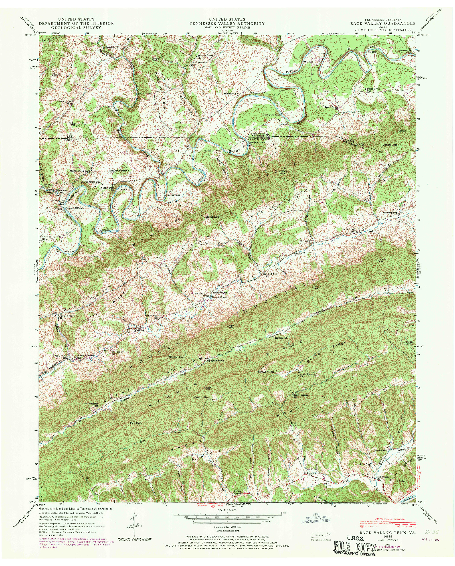 USGS 1:24000-SCALE QUADRANGLE FOR BACK VALLEY, TN 1946