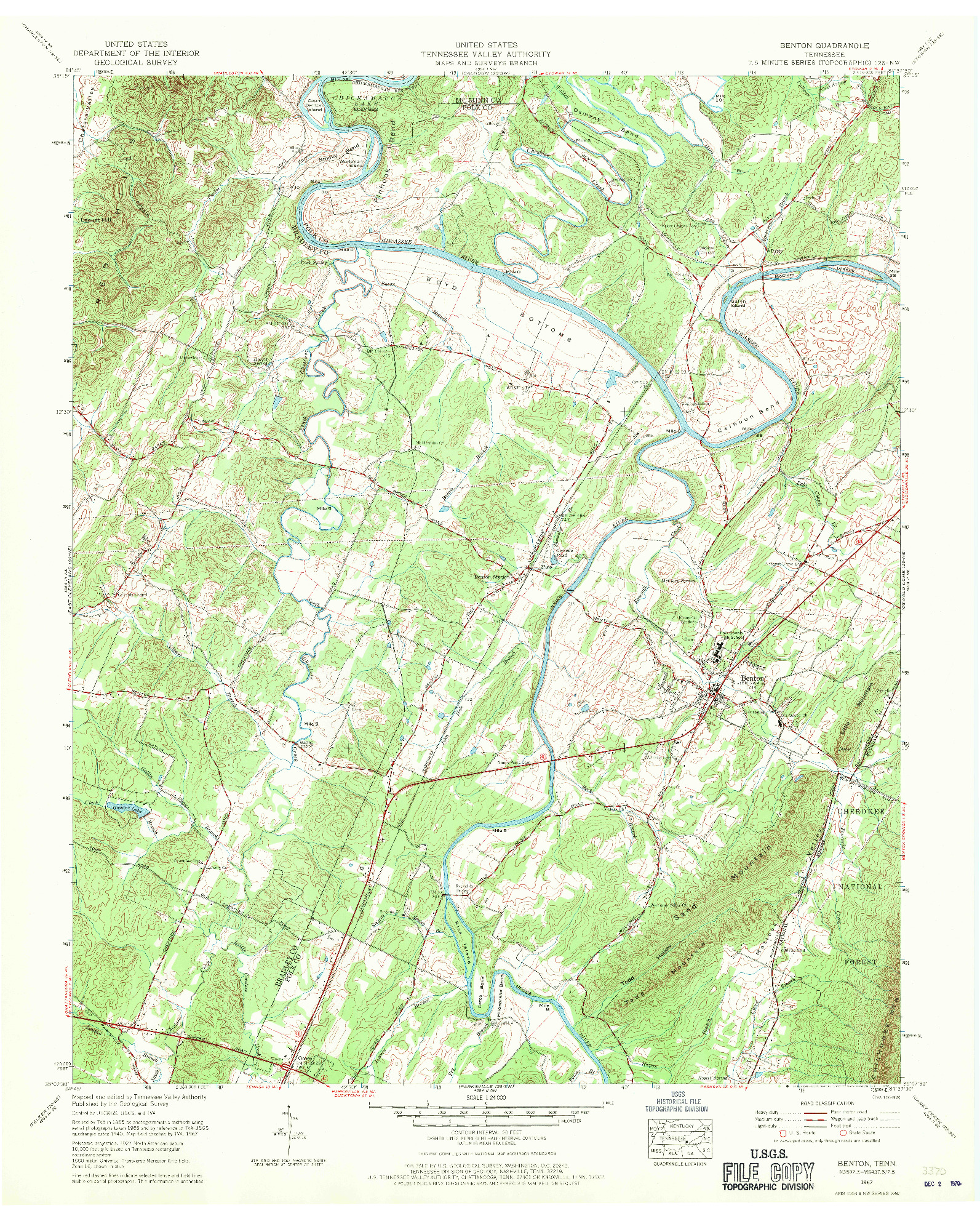 USGS 1:24000-SCALE QUADRANGLE FOR BENTON, TN 1967