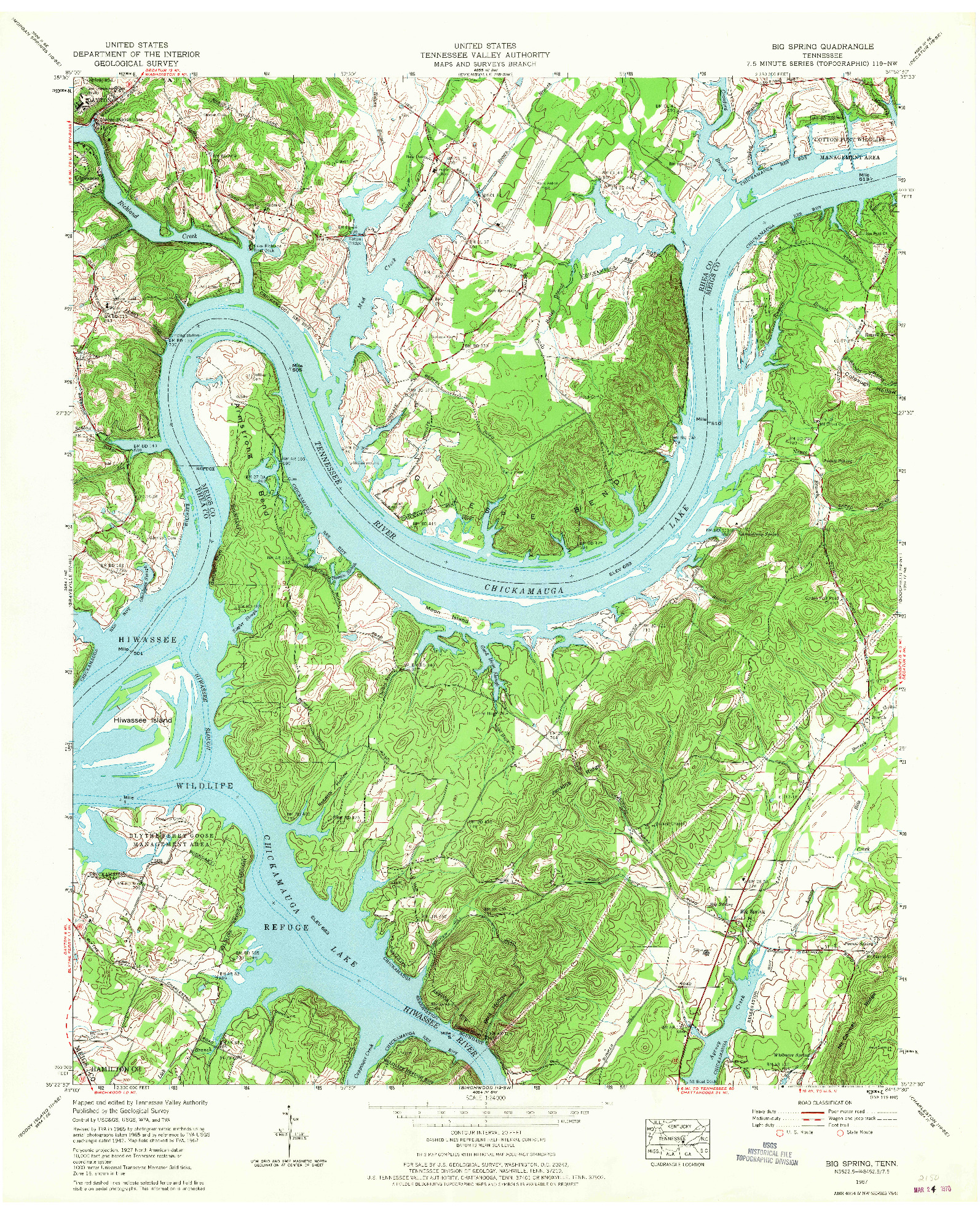 USGS 1:24000-SCALE QUADRANGLE FOR BIG SPRING, TN 1967