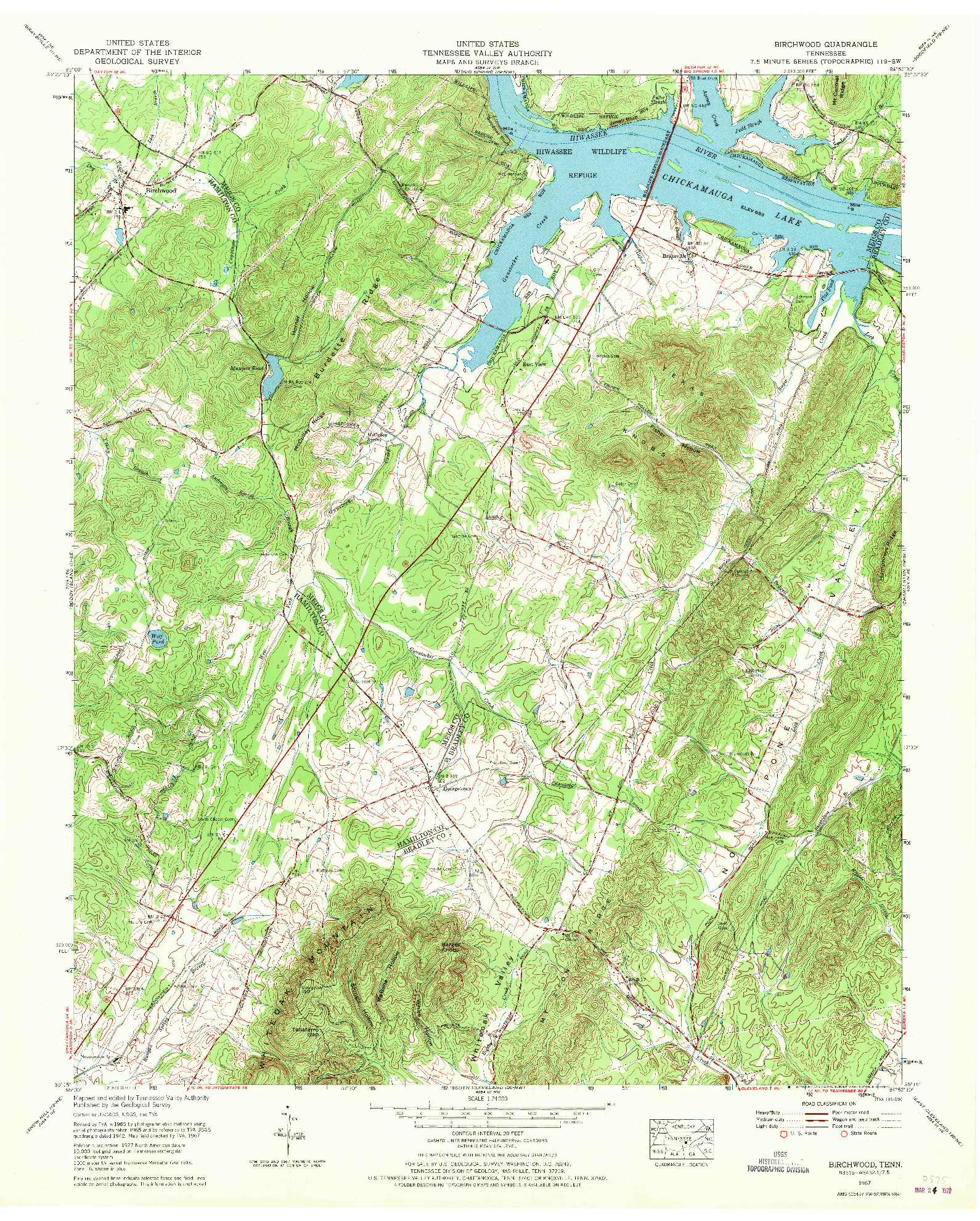 USGS 1:24000-SCALE QUADRANGLE FOR BIRCHWOOD, TN 1967