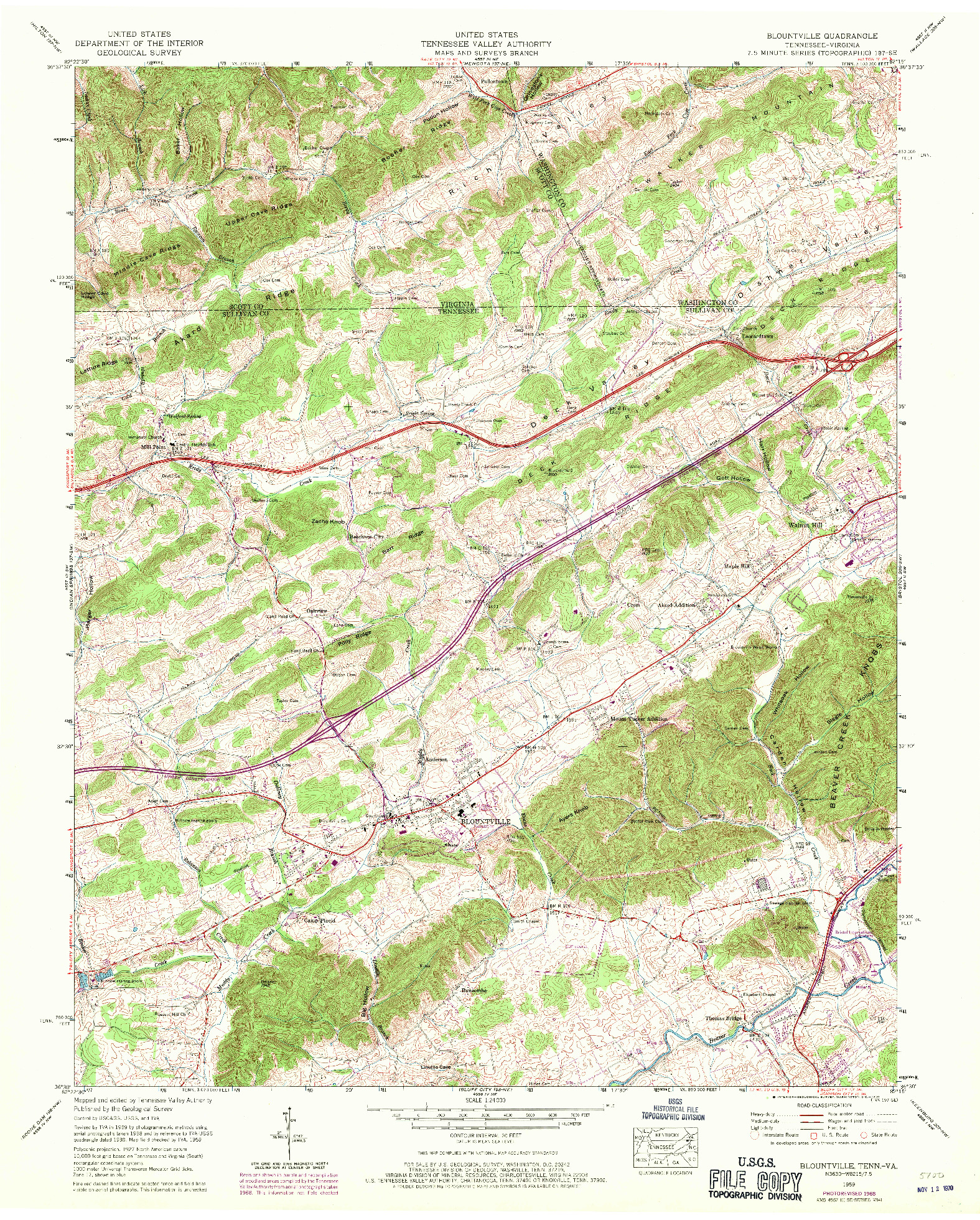 USGS 1:24000-SCALE QUADRANGLE FOR BLOUNTVILLE, TN 1959