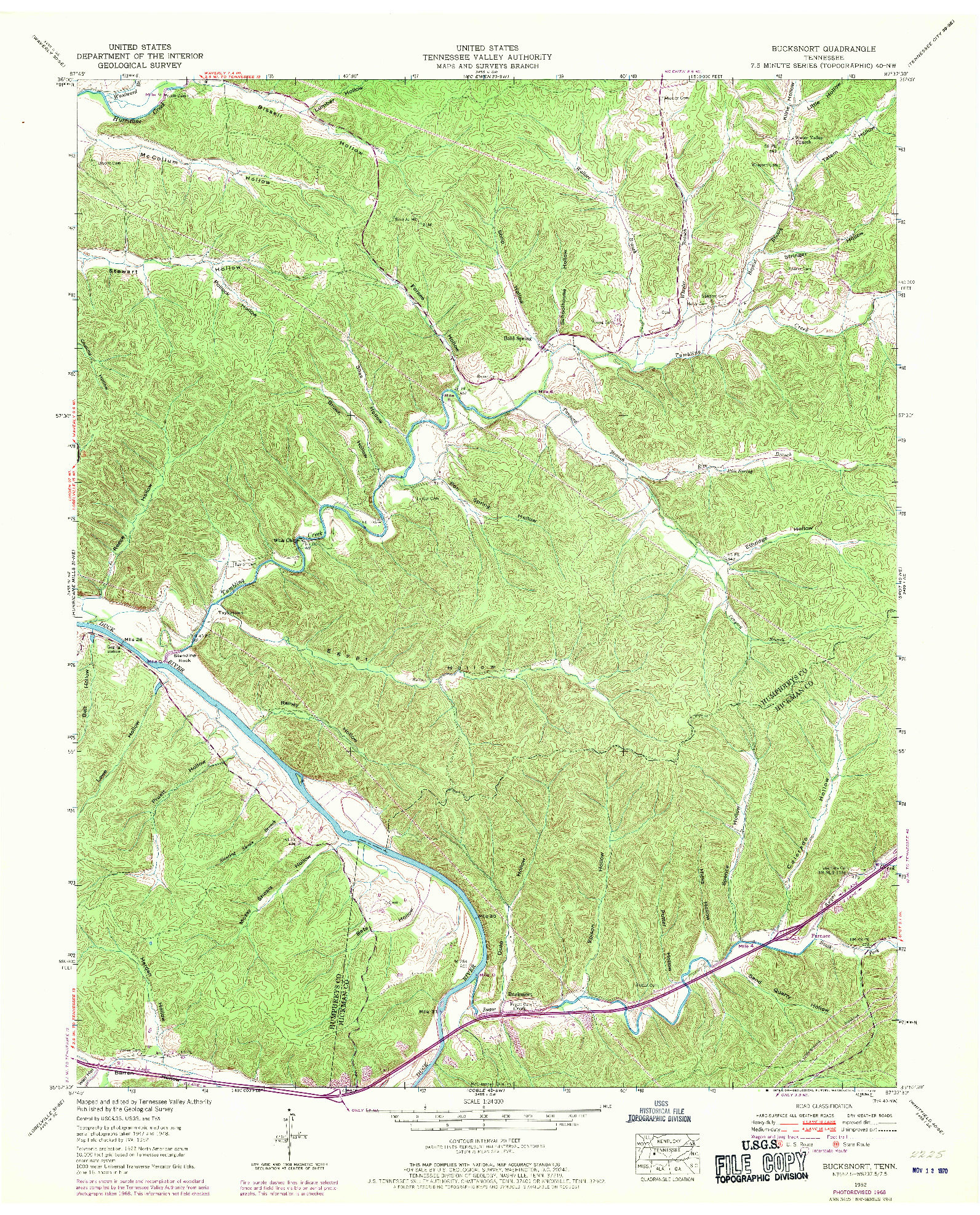USGS 1:24000-SCALE QUADRANGLE FOR BUCKSNORT, TN 1952