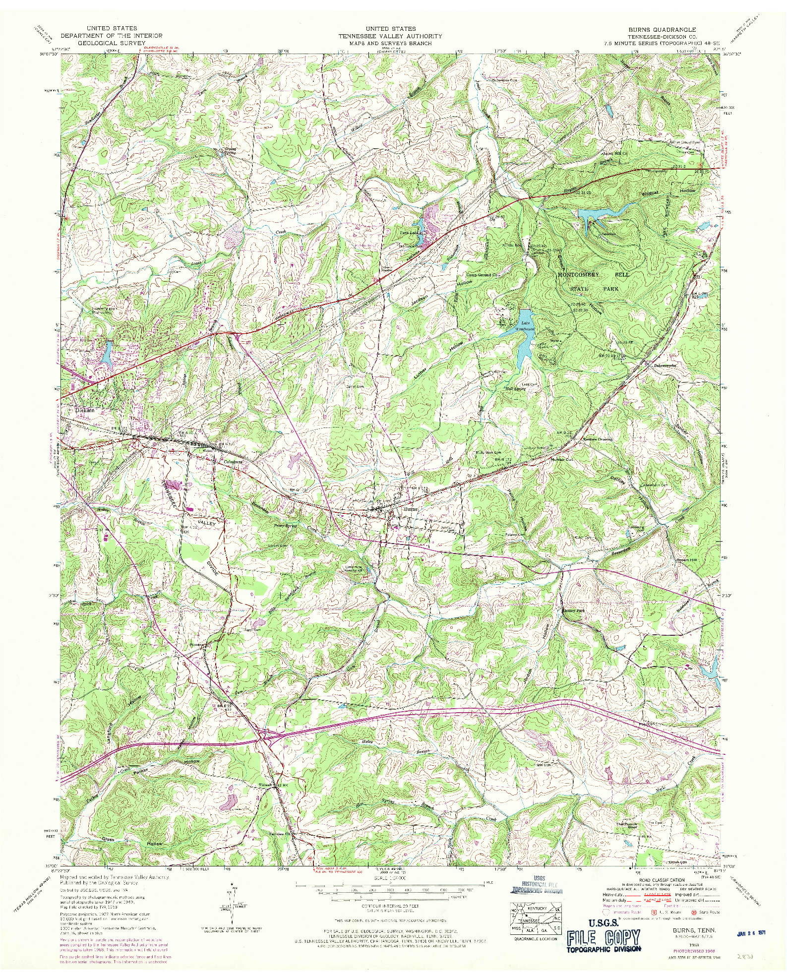 USGS 1:24000-SCALE QUADRANGLE FOR BURNS, TN 1953