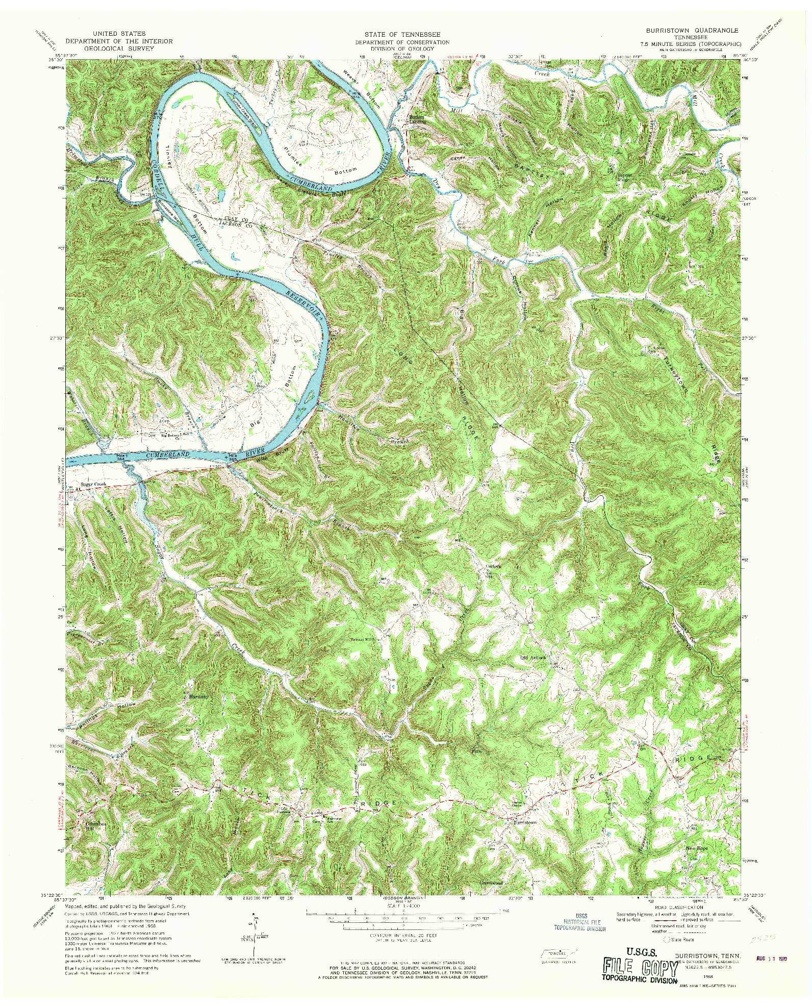 USGS 1:24000-SCALE QUADRANGLE FOR BURRISTOWN, TN 1968