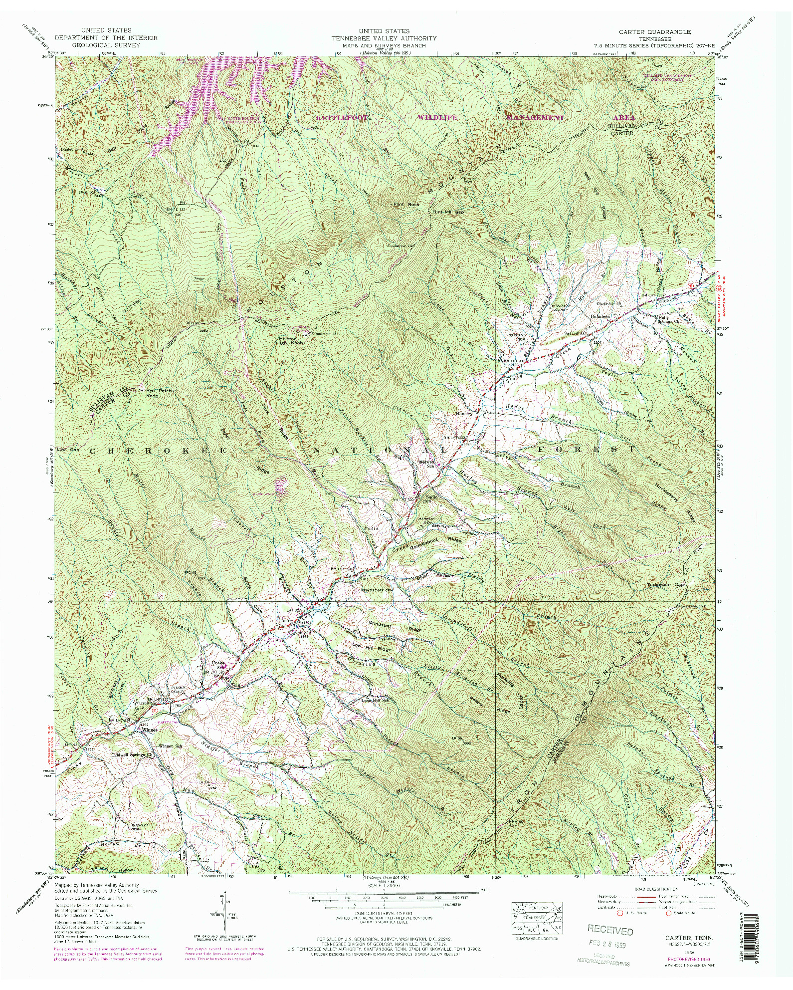 USGS 1:24000-SCALE QUADRANGLE FOR CARTER, TN 1938